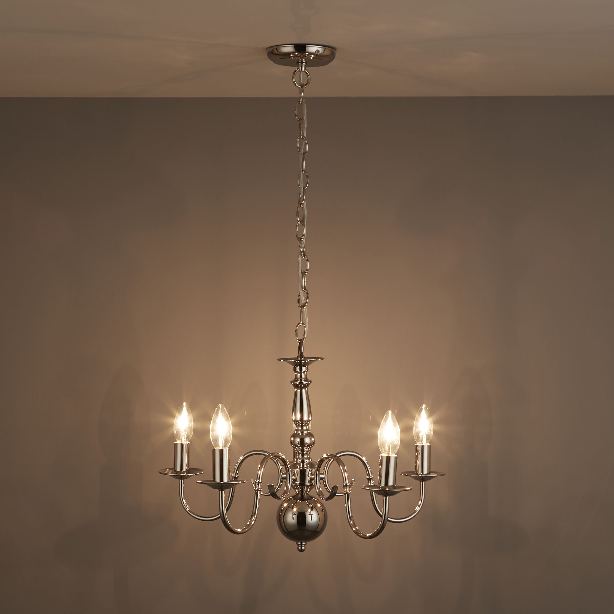 Colours Manning Chandelier Metal Nickel effect 5 Lamp Ceiling light