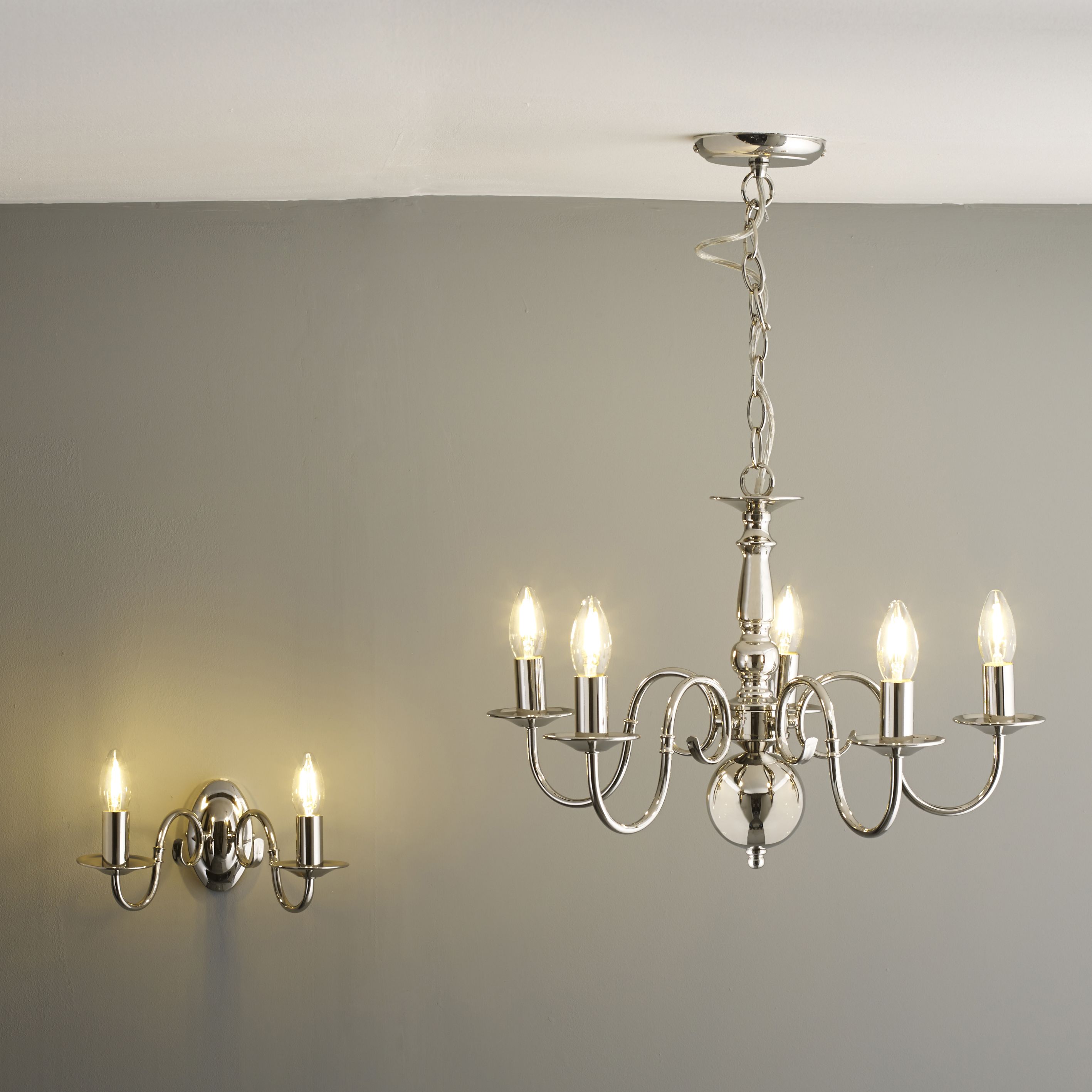 Colours Manning Chandelier Metal Nickel effect 5 Lamp Ceiling light