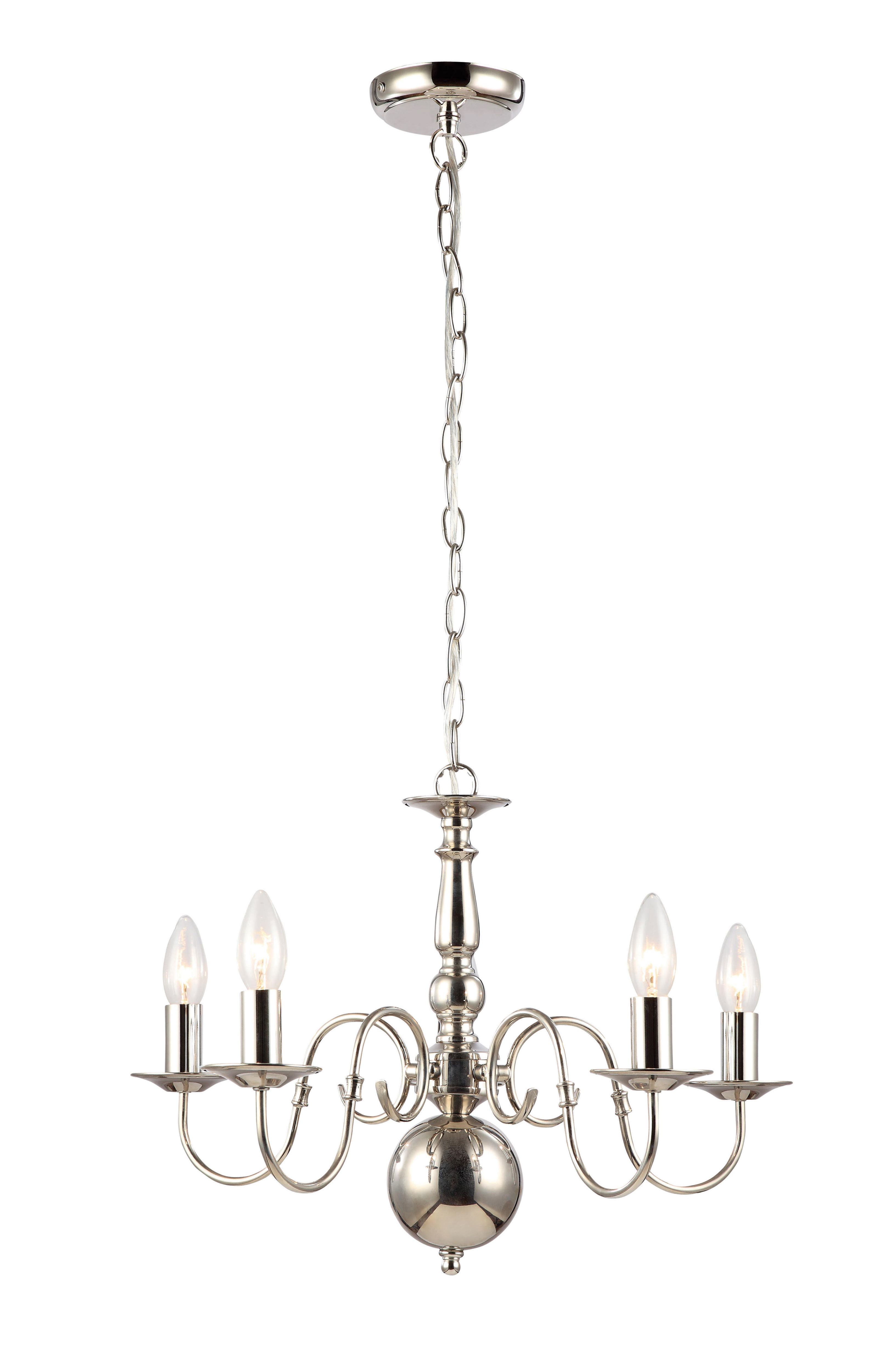 Colours Manning Chandelier Metal Nickel effect 5 Lamp Ceiling light