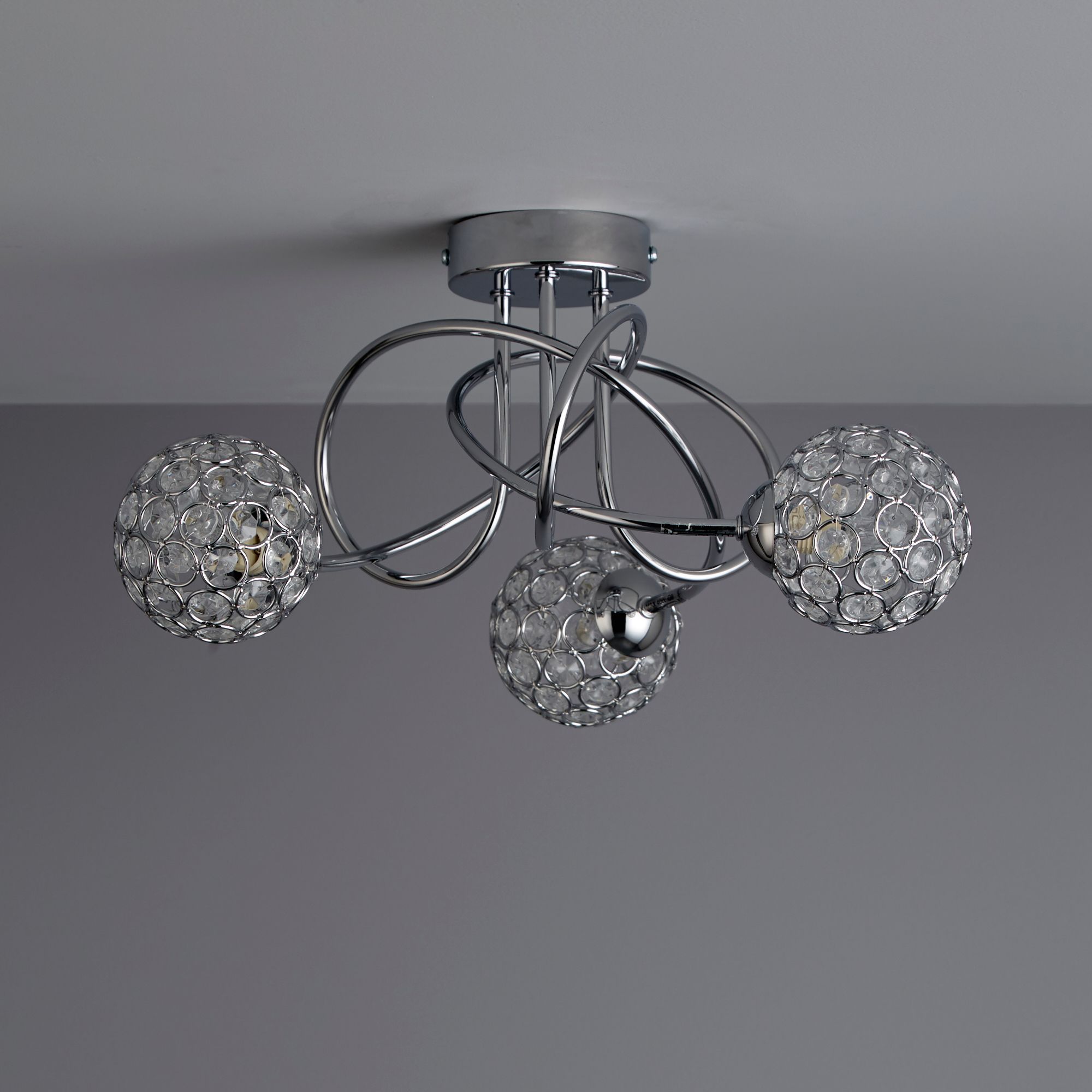 Colours Mantus Brushed Glass & metal Chrome effect 3 Lamp Ceiling light