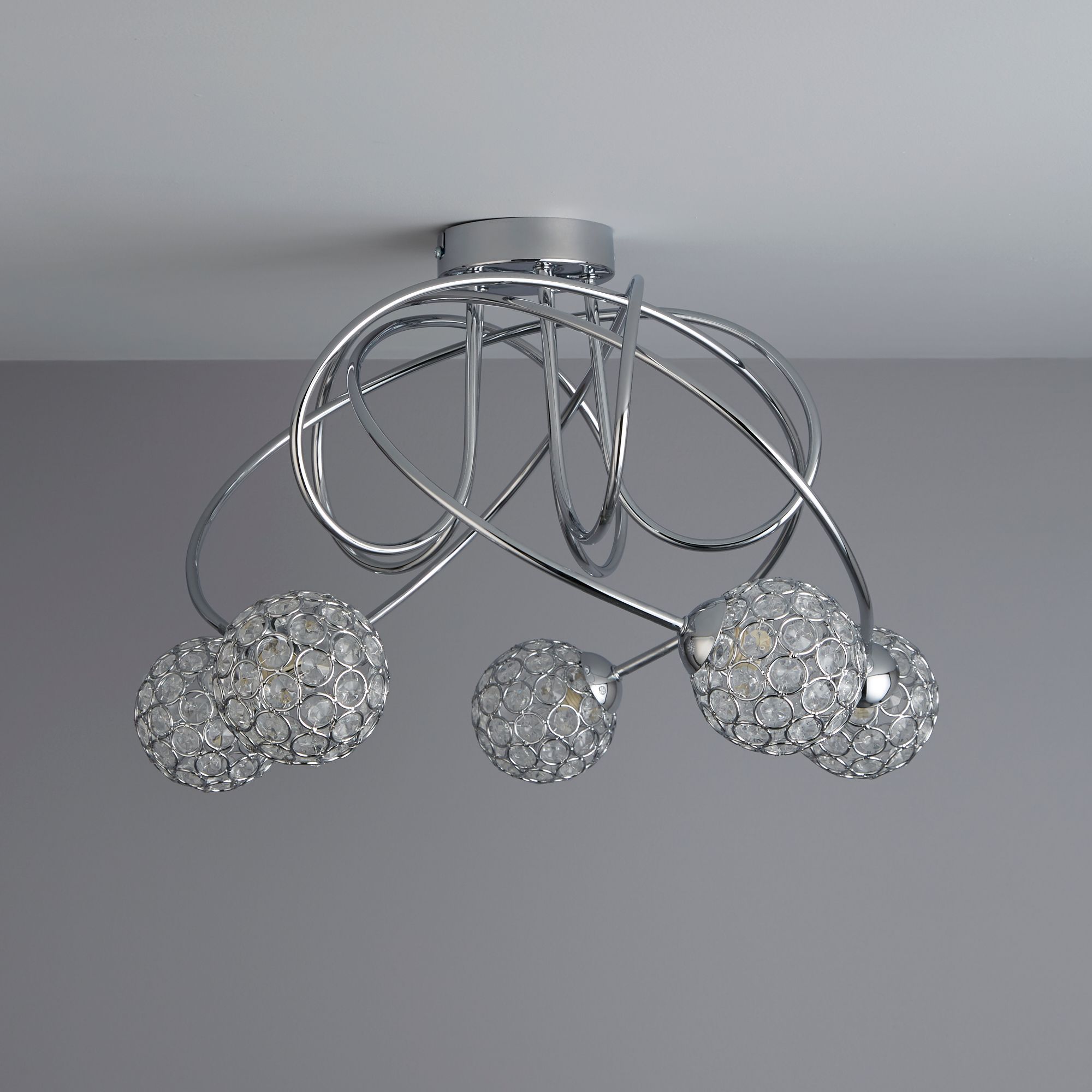 Colours Mantus Brushed Glass & metal Chrome effect 5 Lamp Ceiling light
