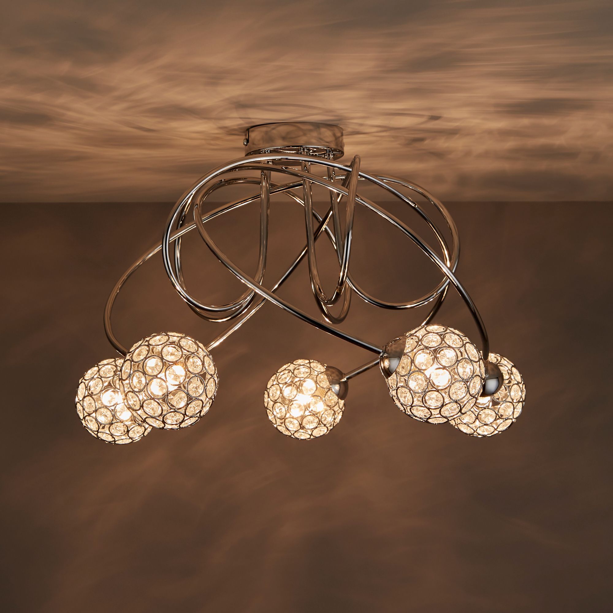 Colours Mantus Brushed Glass & metal Chrome effect 5 Lamp Ceiling light