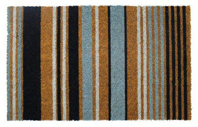 Colours Maren Blue & natural Striped Door mat, 75cm x 45cm
