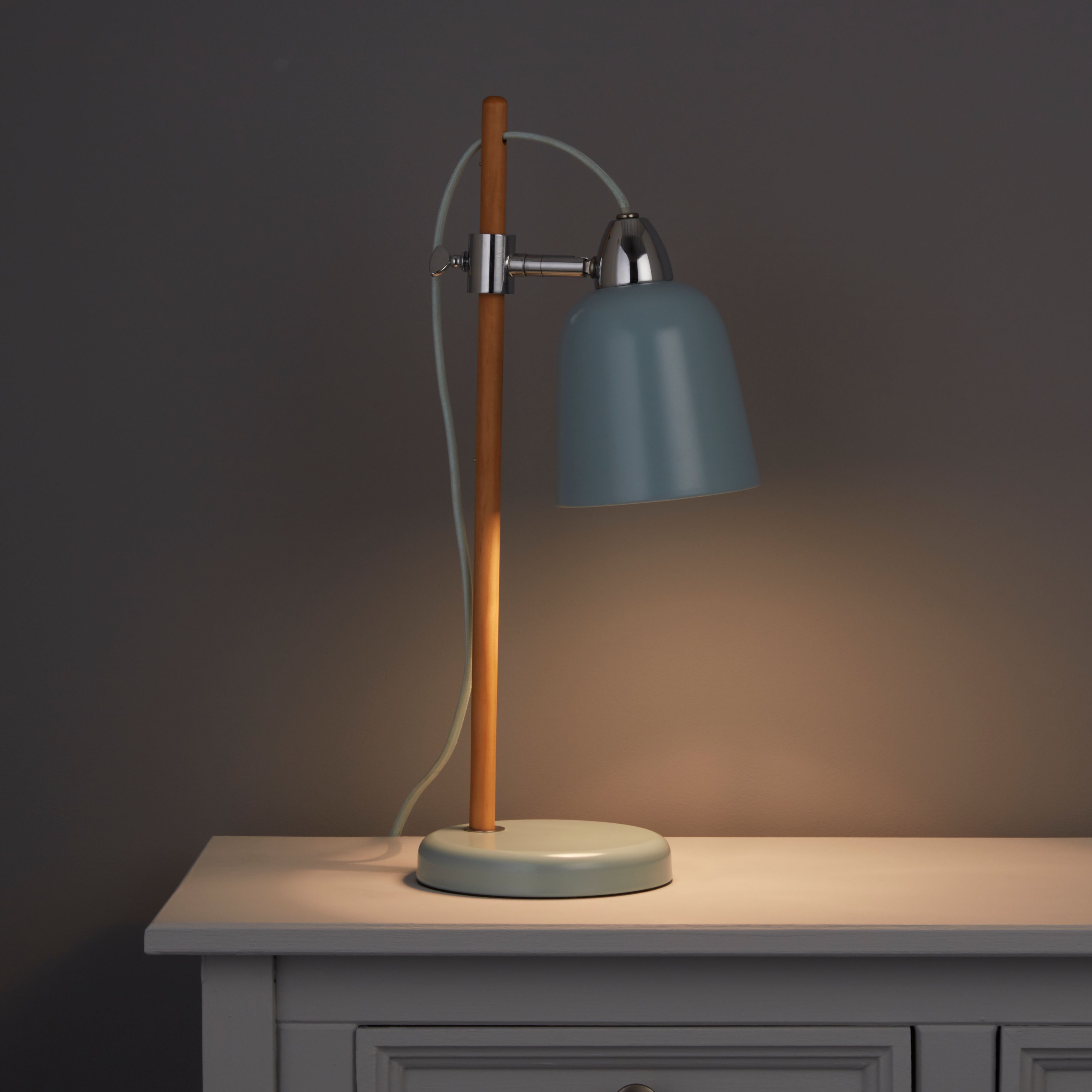 Colours Matt Duck egg Oak effect Table lamp