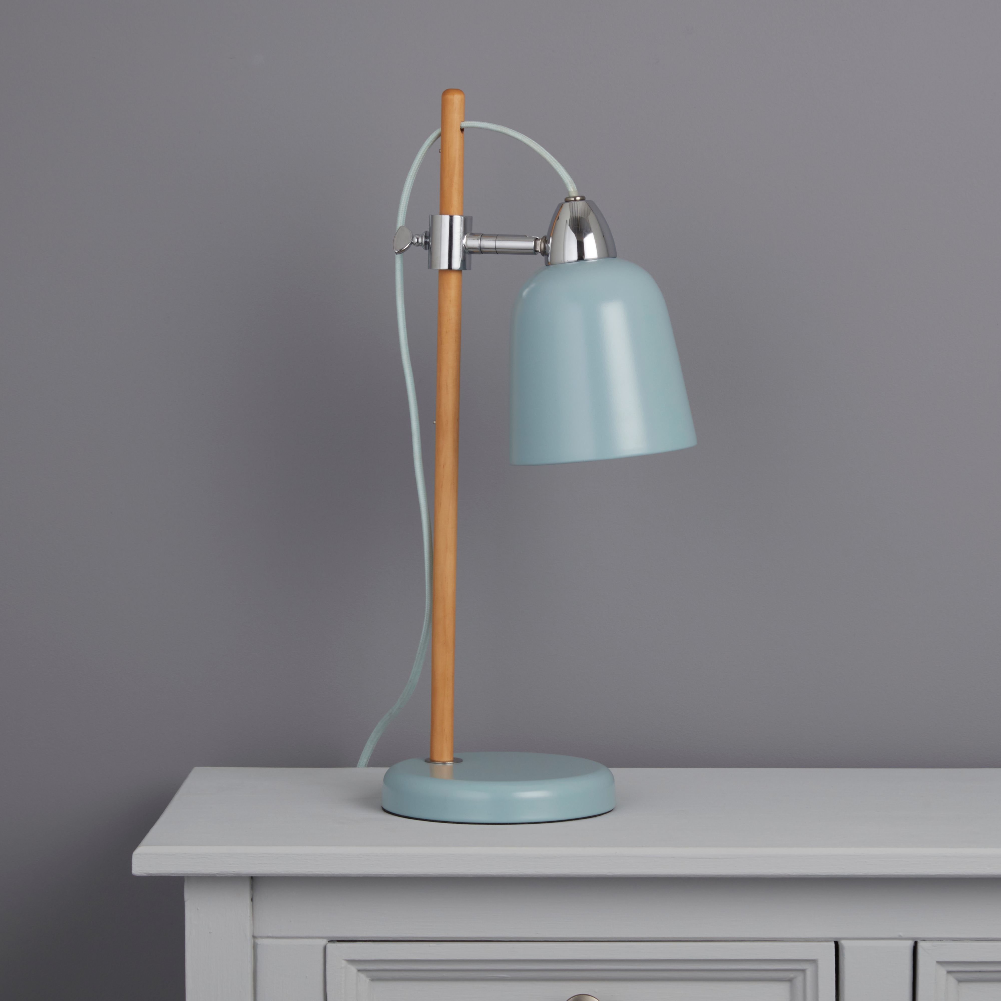 Colours Matt Duck egg Oak effect Table lamp
