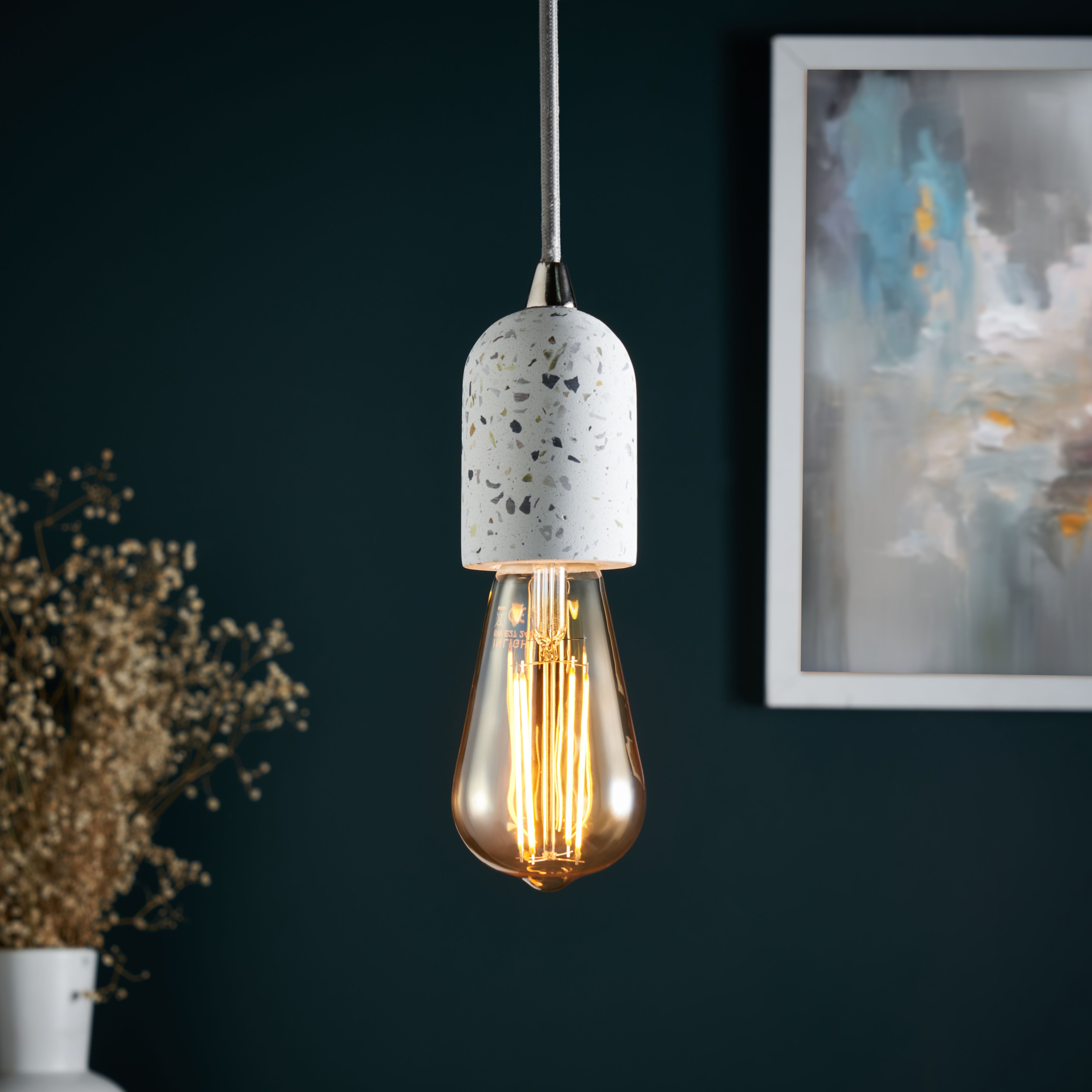 Colours Matt Grey & white Terrazzo effect Pendant ceiling light, (Dia)100mm
