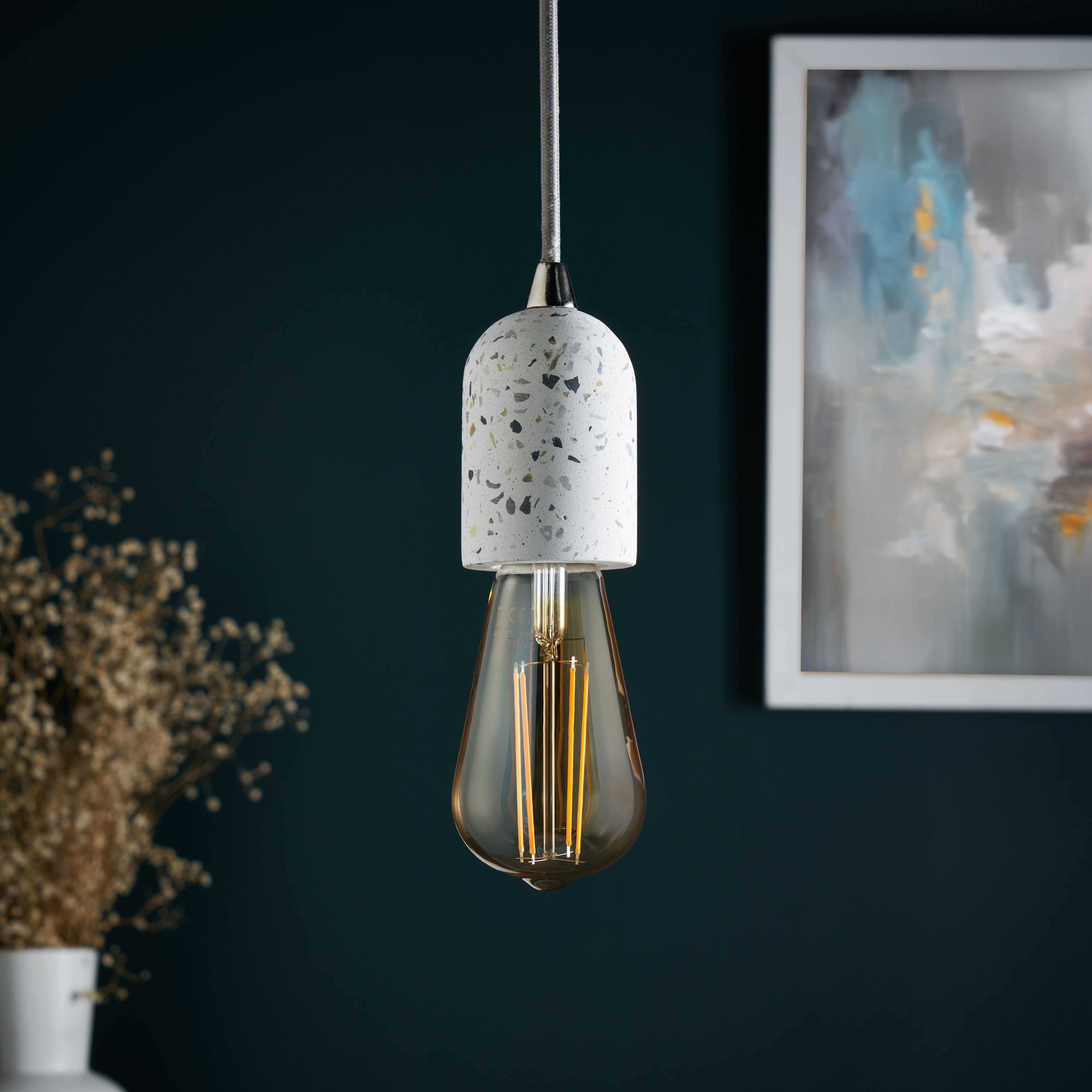 Colours Matt Grey & white Terrazzo effect Pendant ceiling light, (Dia)100mm