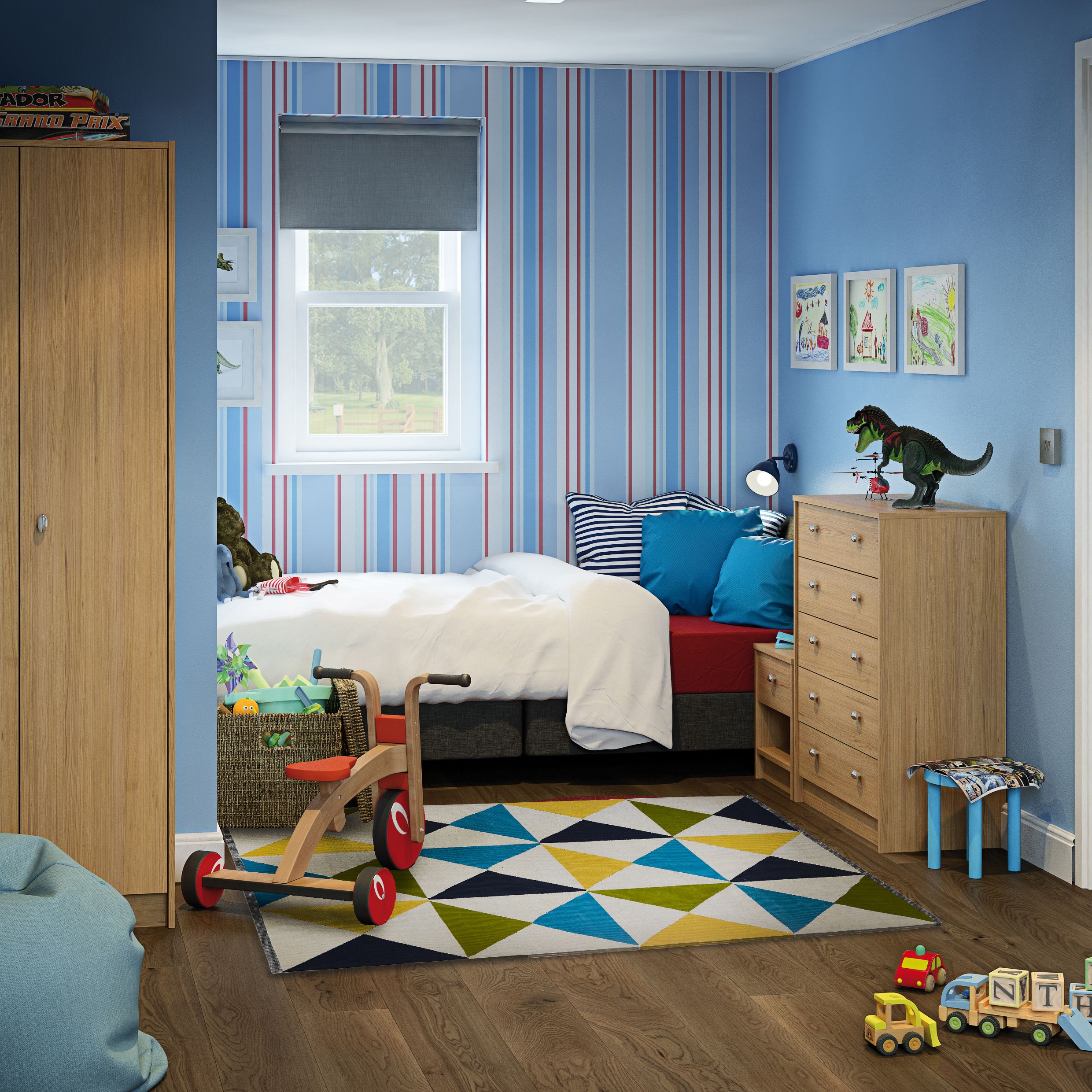 Colours Meghan Blue Triangle Medium Rug, (L)170cm x (W)120cm