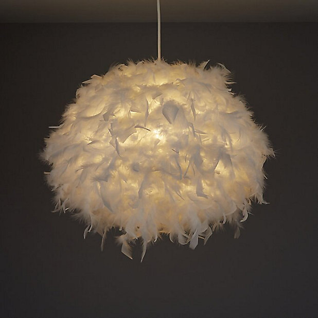 Melito White Feather Ball Light Shade, White Feather Chandelier Light Shade
