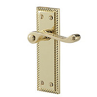Colours Menet Polished Brass effect Zamak Scroll Latch Door handle (L)100mm