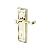 Colours Menet Polished Brass effect Zamak Scroll Lock Door handle (L)100mm