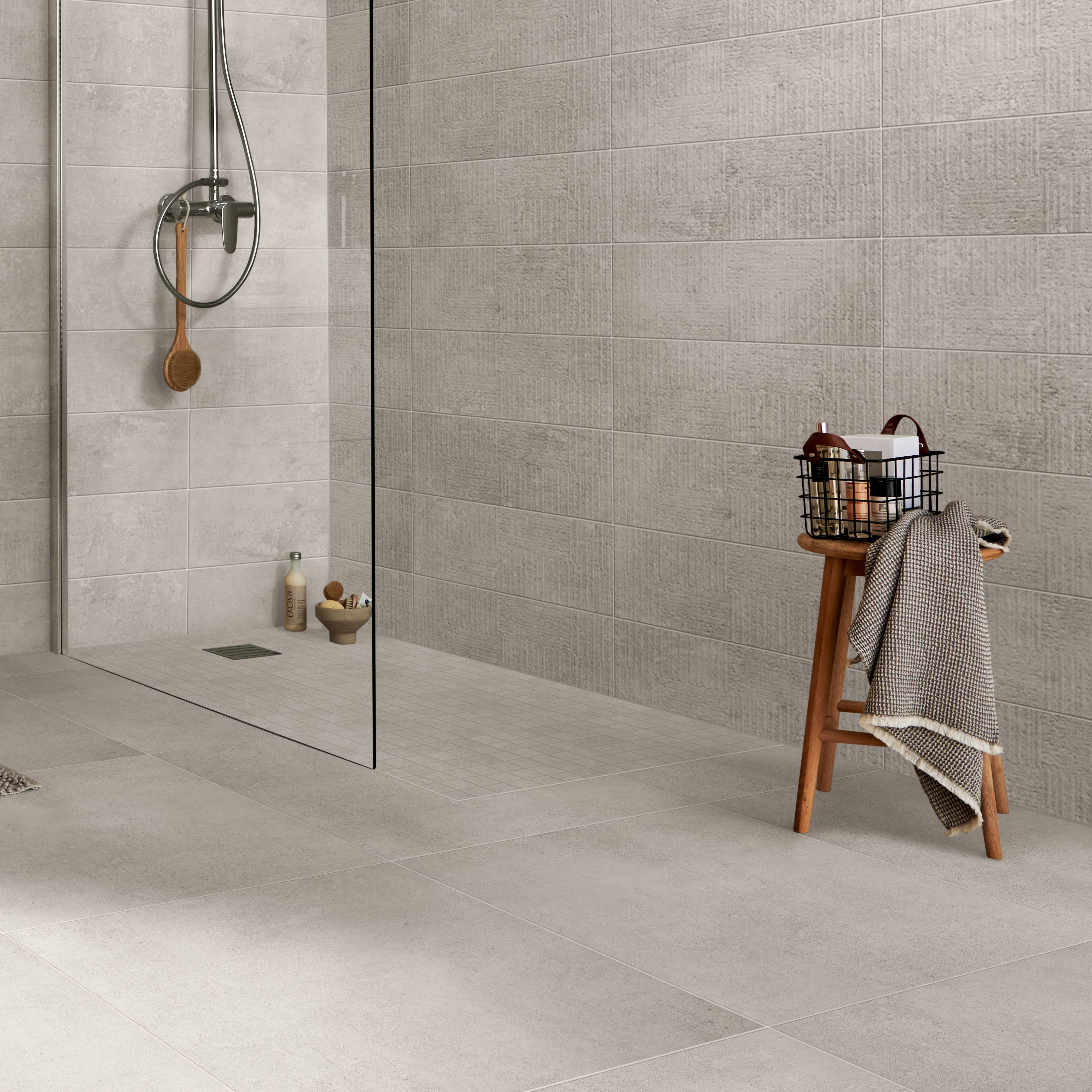 Colours Metal ID Grey Matt Linear Concrete effect Porcelain Indoor Wall Tile Sample