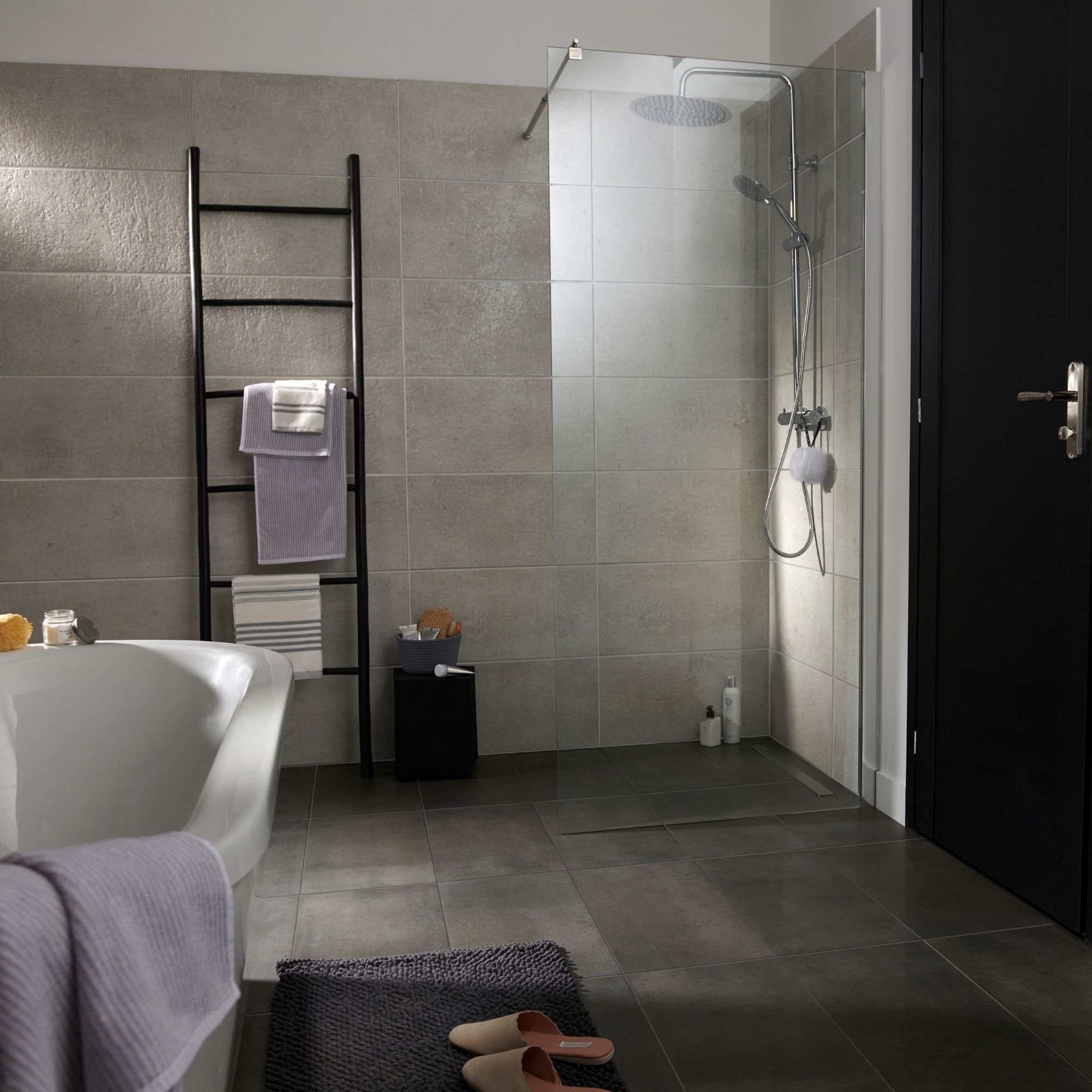 Colours Metal ID Light grey Matt Flat Concrete effect Textured Porcelain Indoor Wall & floor Tile