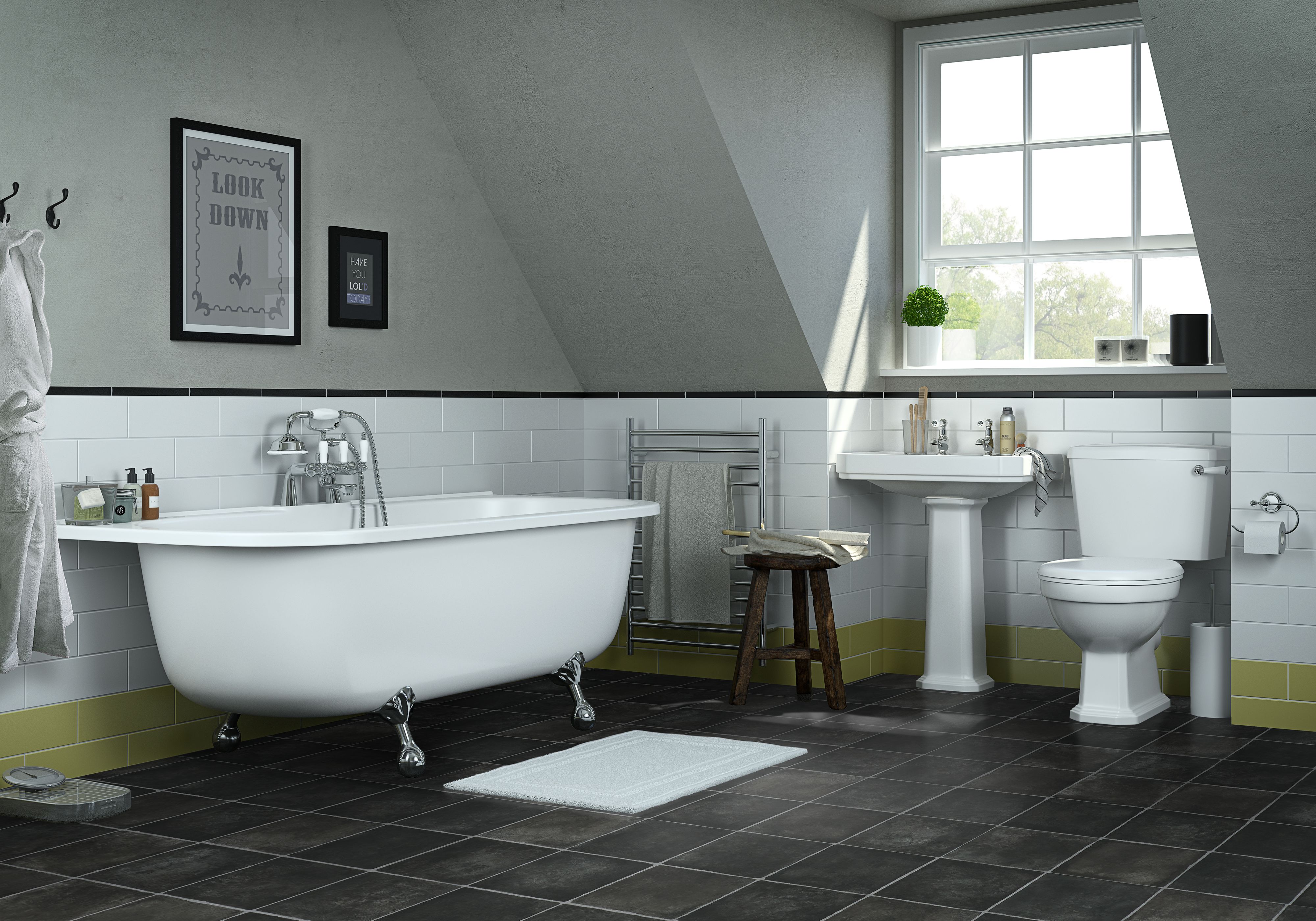 Colours Milazzo Black Tile Slate effect Vinyl flooring