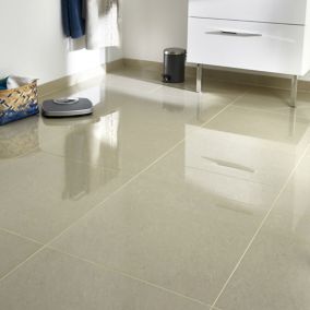 Colours Modenia Beige High gloss Stone effect Porcelain Indoor Wall & floor Tile, Pack of 3, (L)600mm (W)600mm