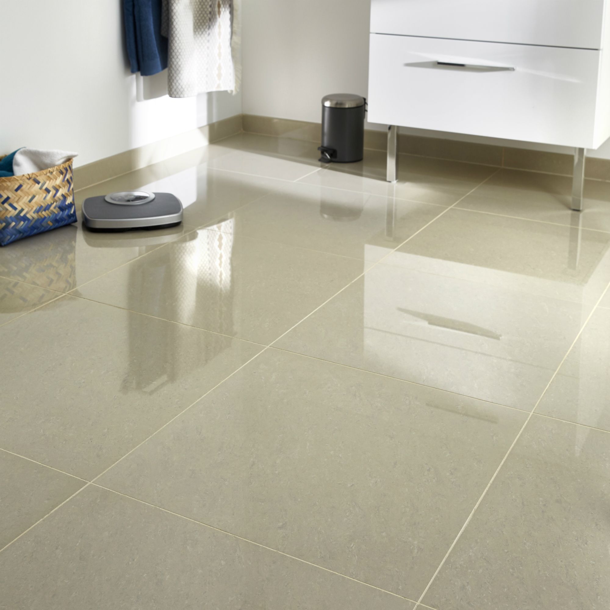 Colours Modenia Beige High gloss Stone effect Porcelain Wall & floor Tile