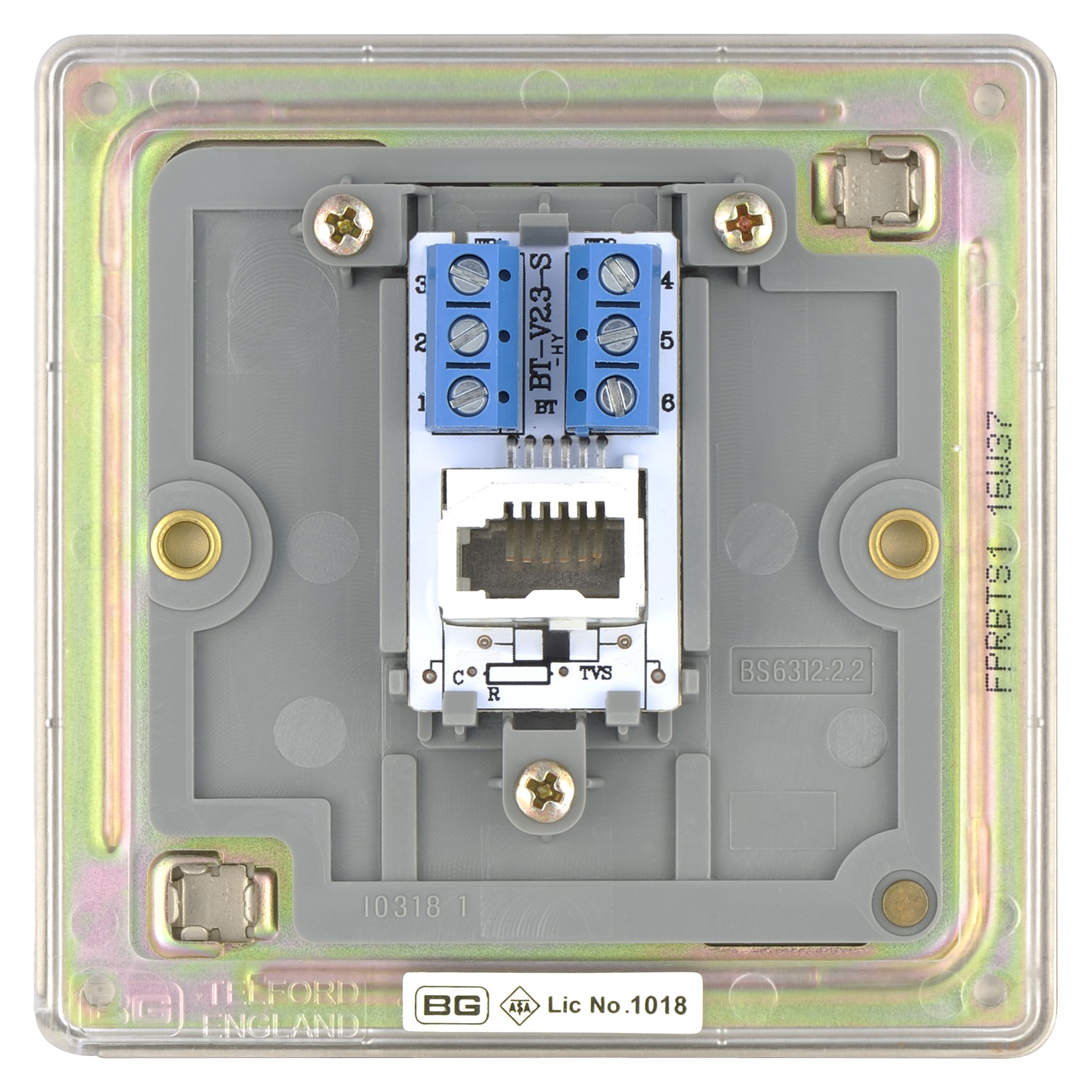 Colours Nickel 1 gang Flat Screwless Telephone socket
