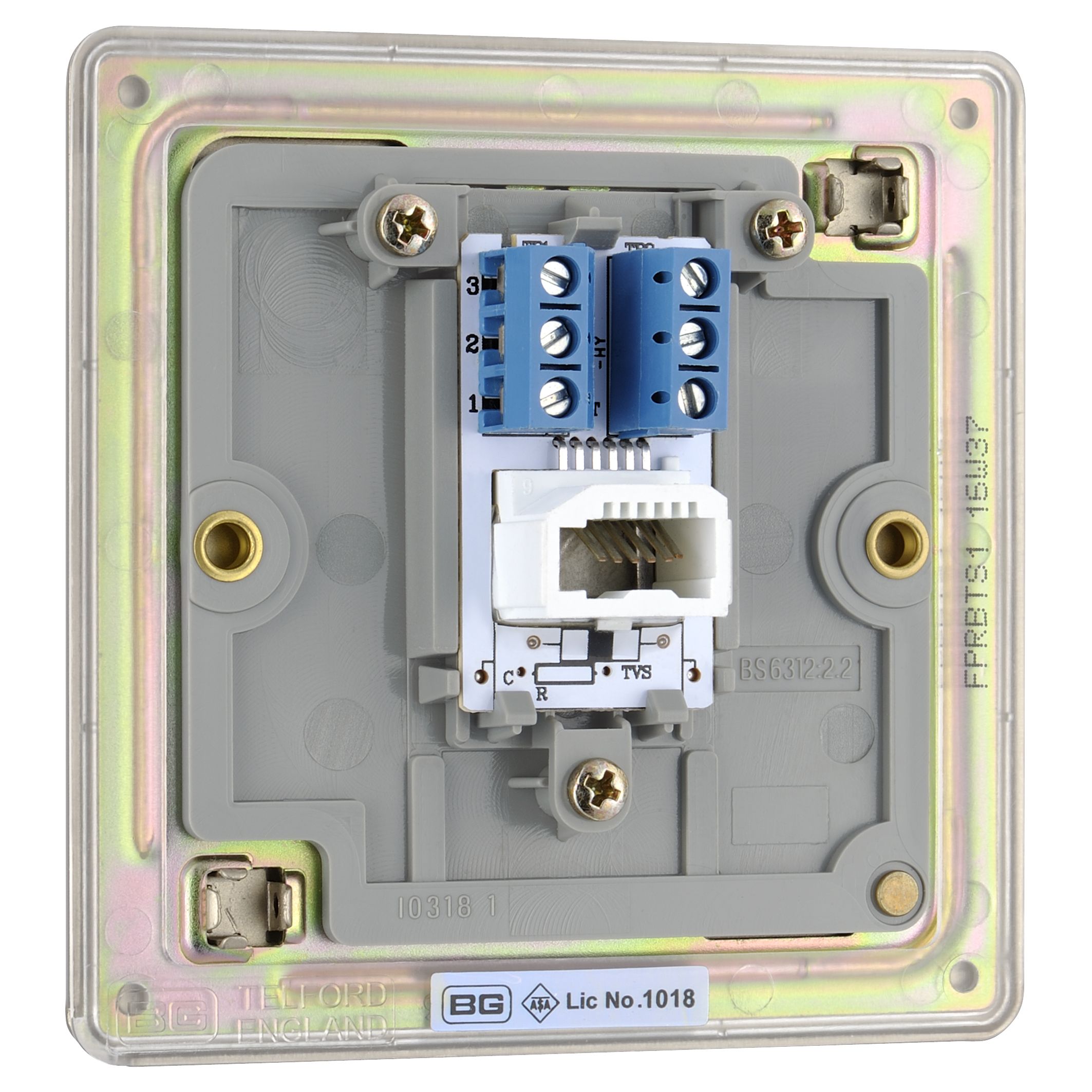 Colours Nickel 1 gang Flat Screwless Telephone socket