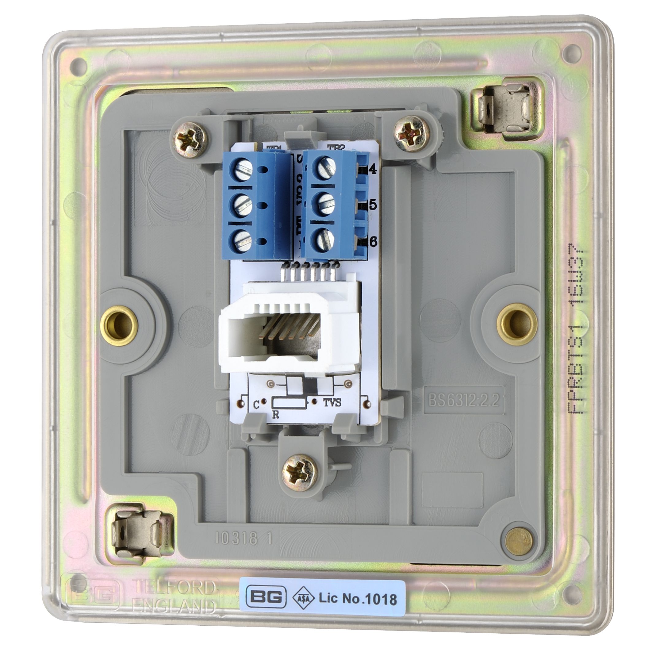 Colours Nickel 1 gang Flat Screwless Telephone socket