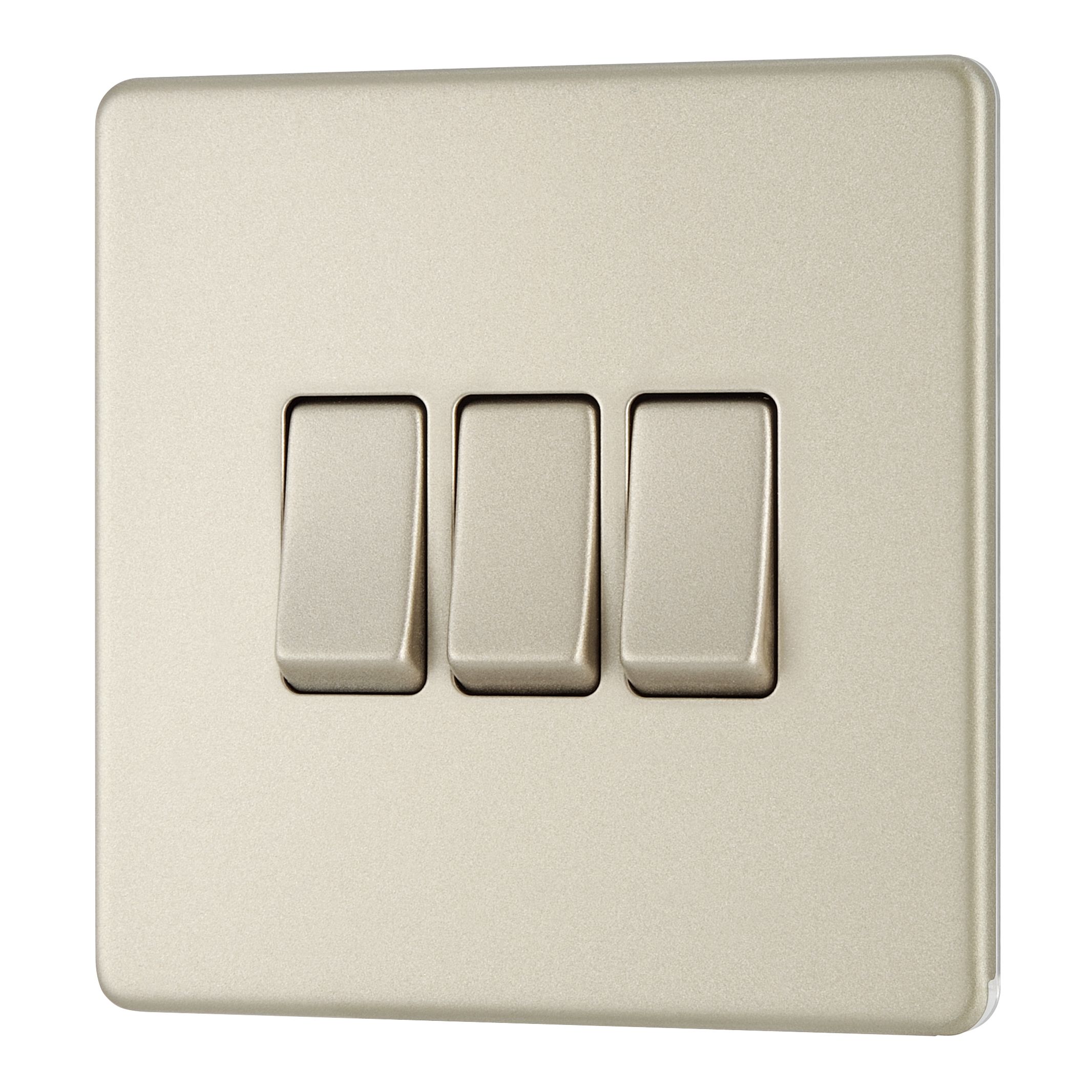 Colours Nickel 10A 2 way 3 gang Flat Light Screwless Switch