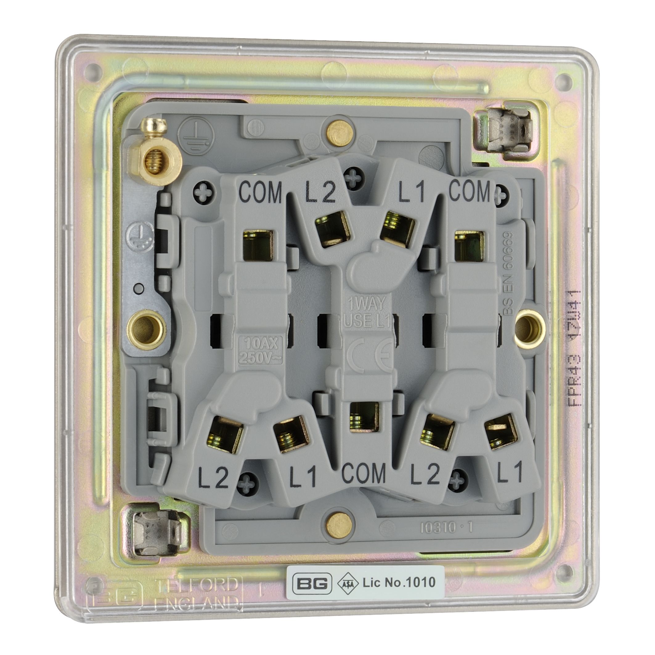 Colours Nickel 10A 2 way 3 gang Flat Light Screwless Switch