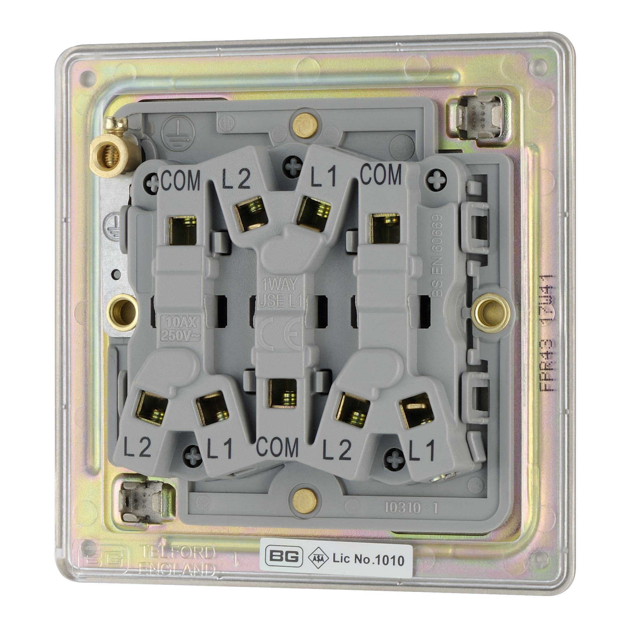 Colours Nickel 10A 2 way 3 gang Flat Light Screwless Switch
