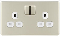 Colours Nickel Double 13A Screwless Switched Socket
