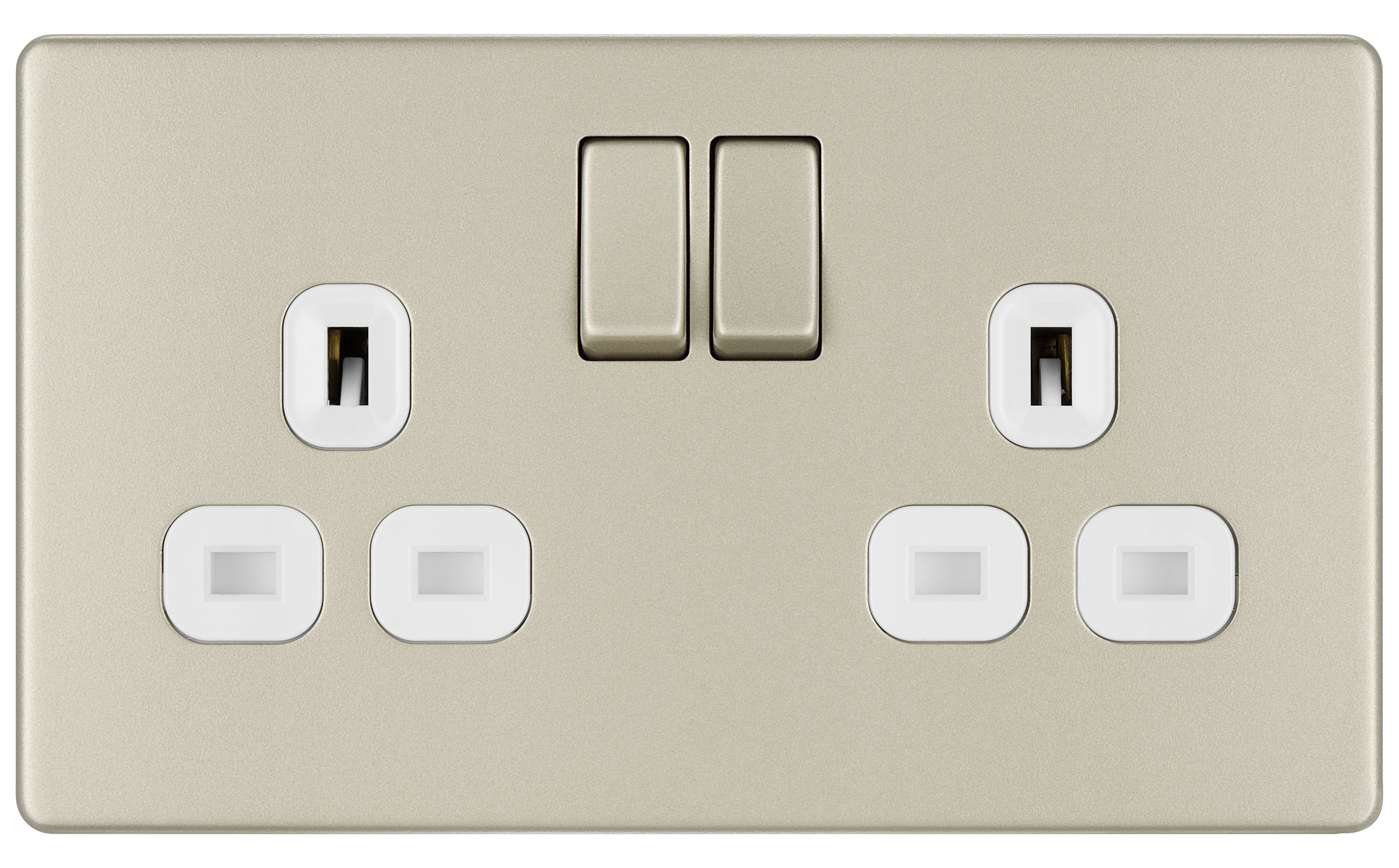 Colours Nickel Double 13A Screwless Switched Socket