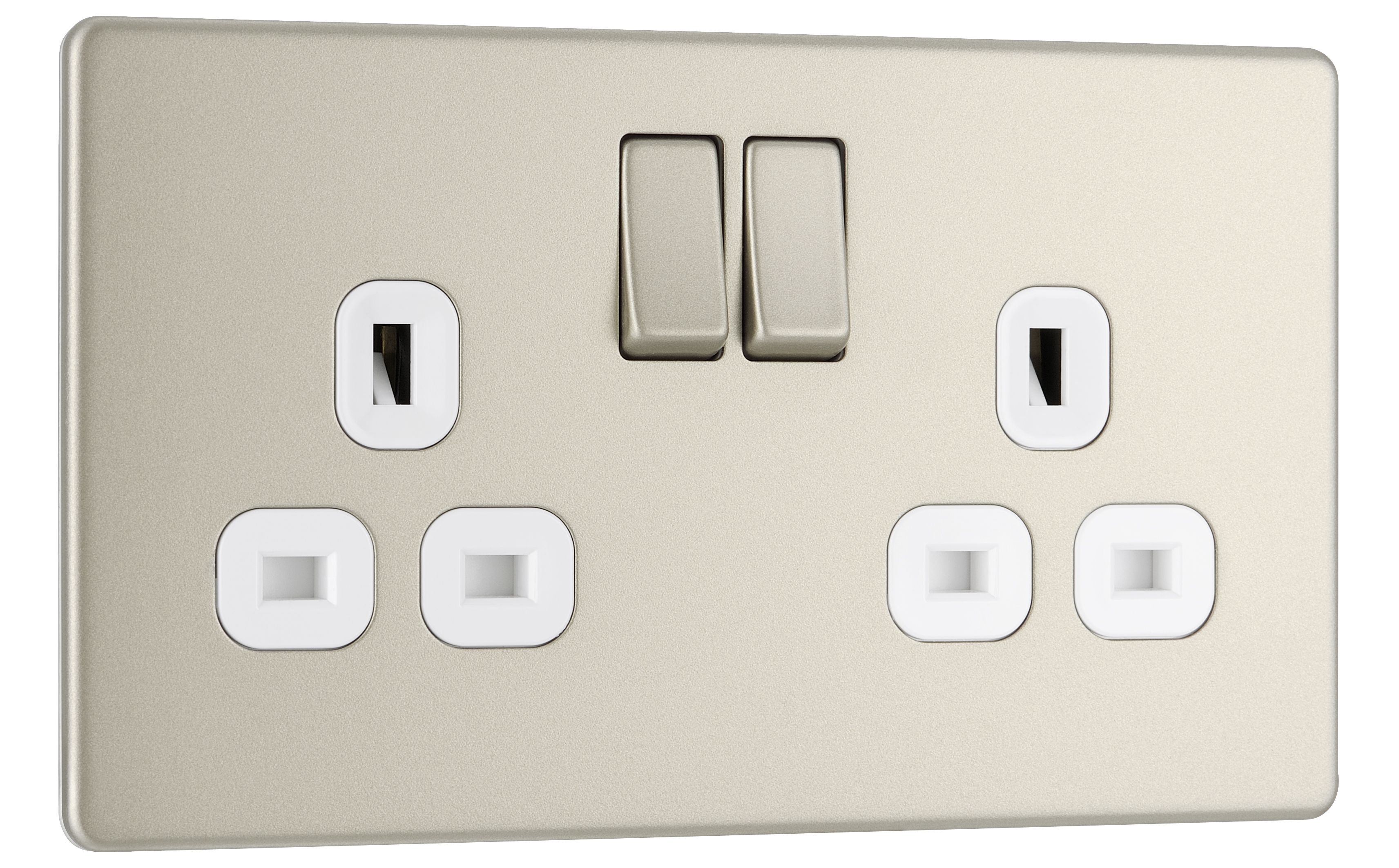Colours Nickel Double 13A Screwless Switched Socket