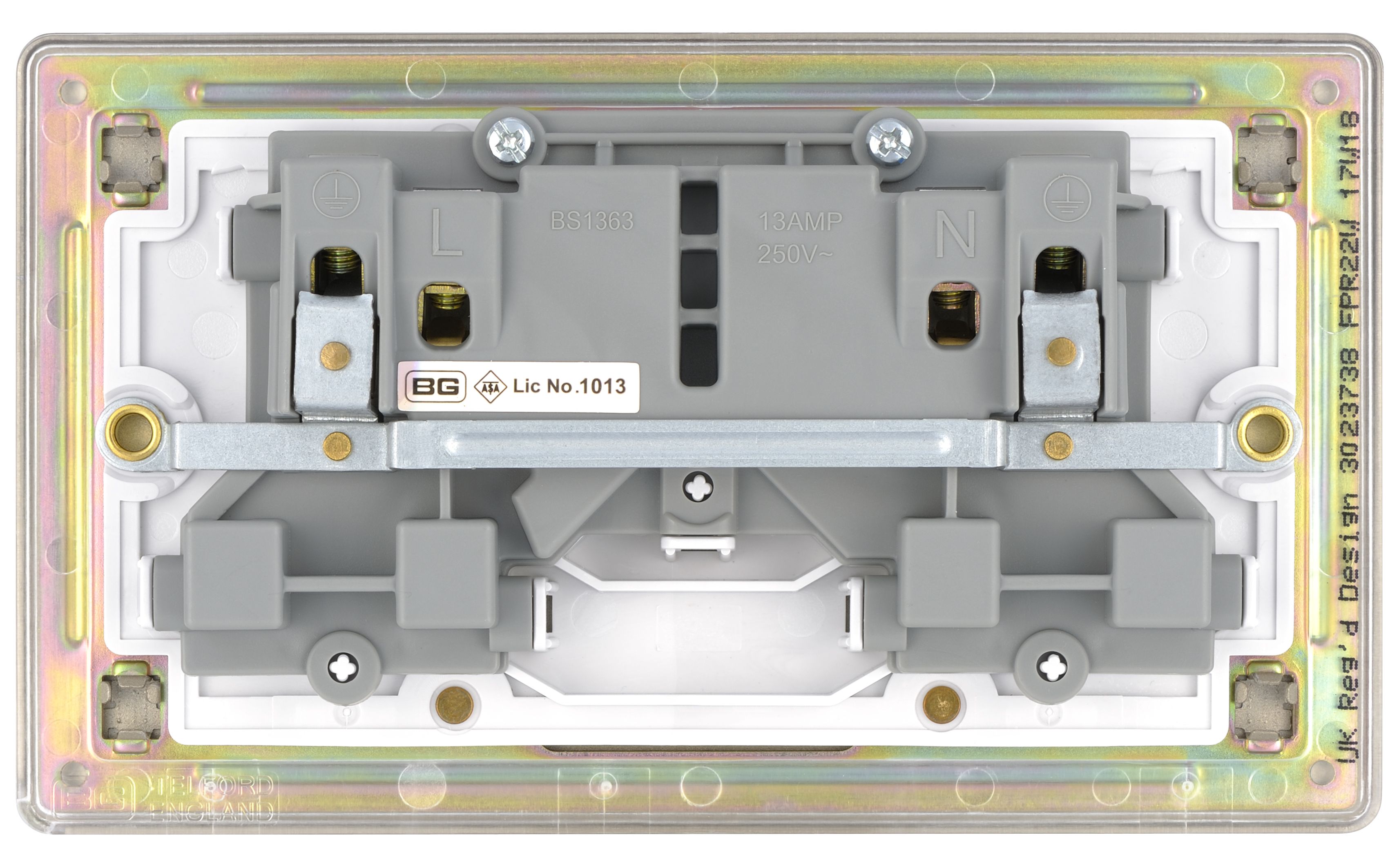 Colours Nickel Double 13A Screwless Switched Socket