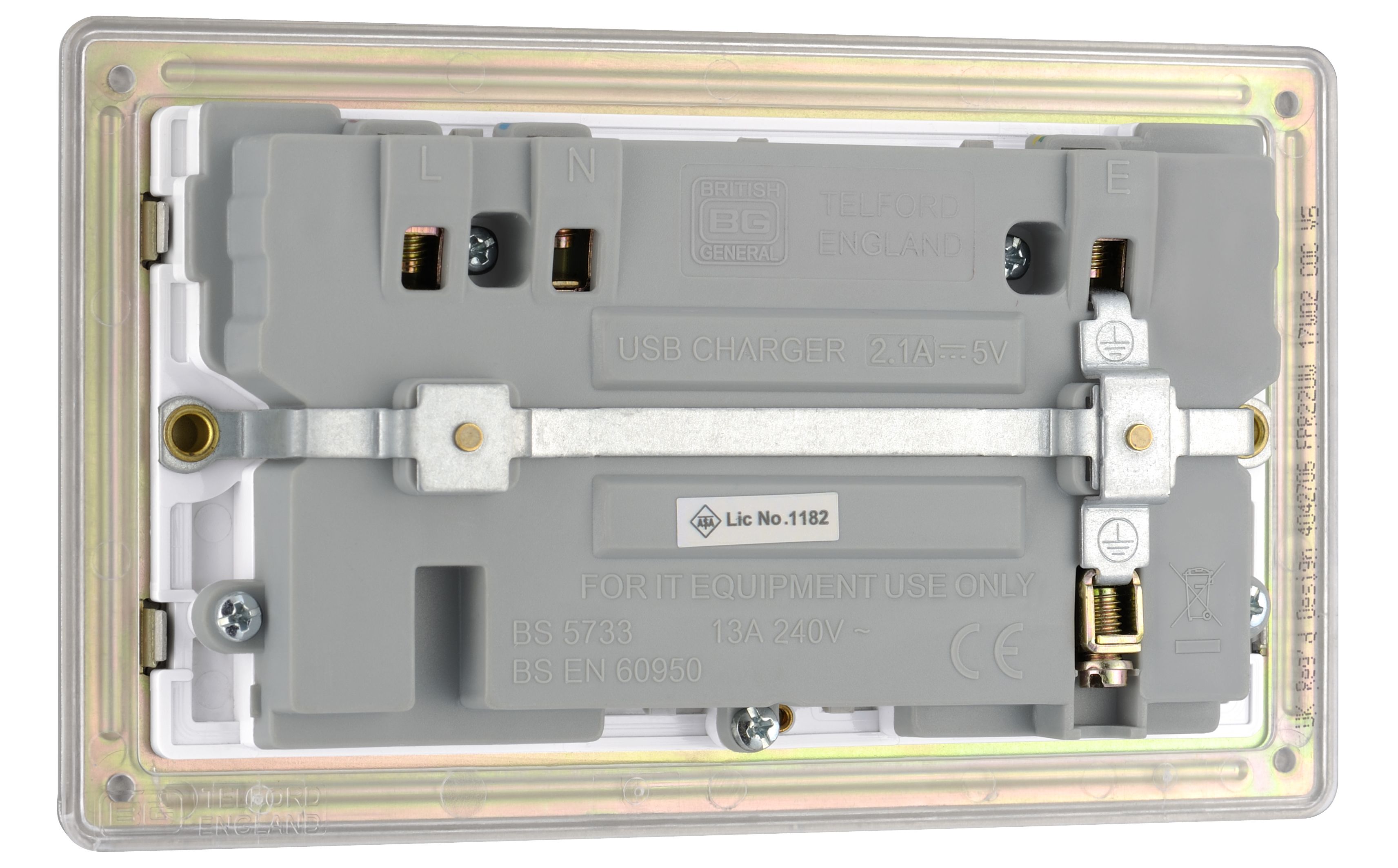 Colours Nickel effect Double USB socket, 2 x 2.1A USB
