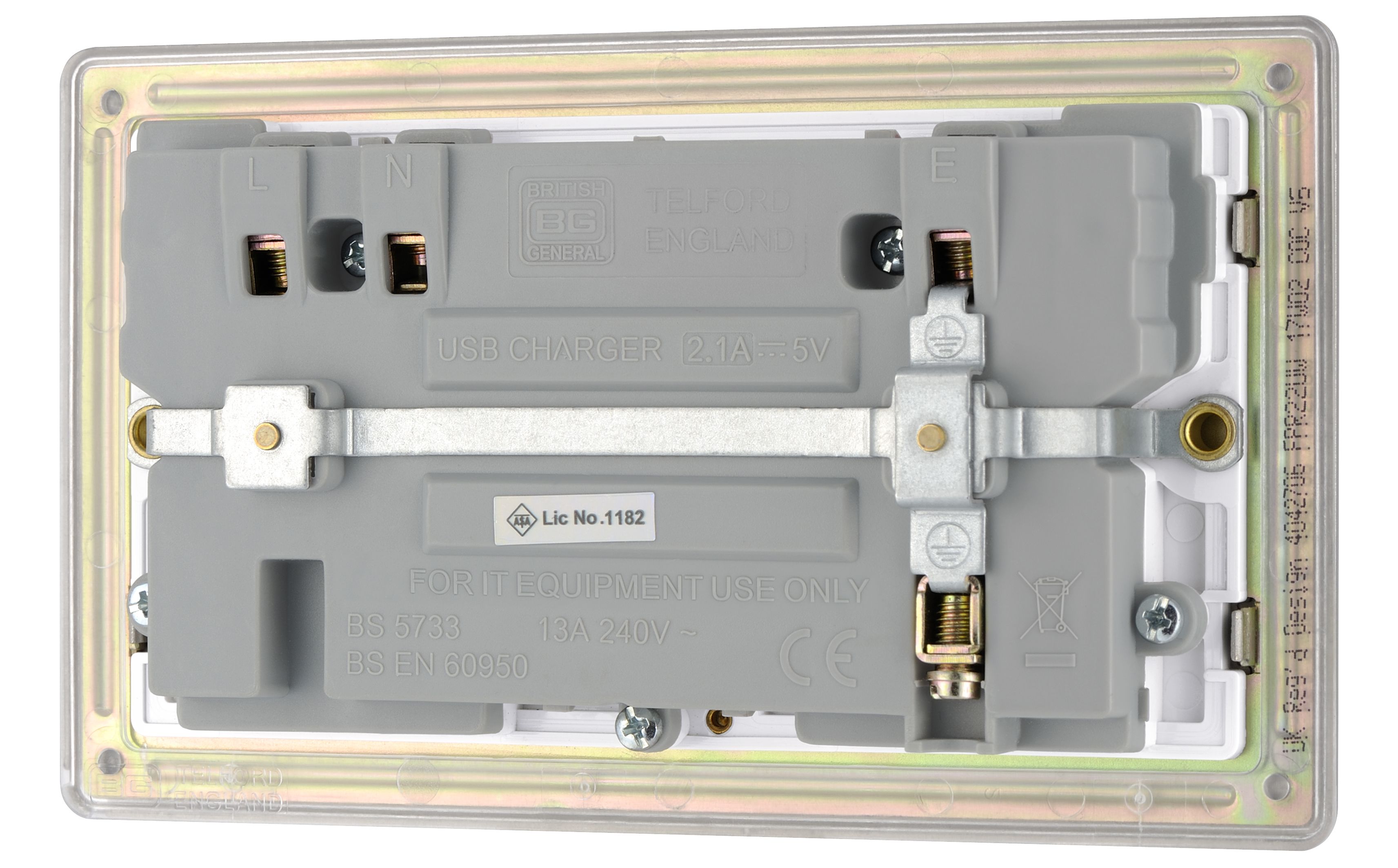 Colours Nickel effect Double USB socket, 2 x 2.1A USB