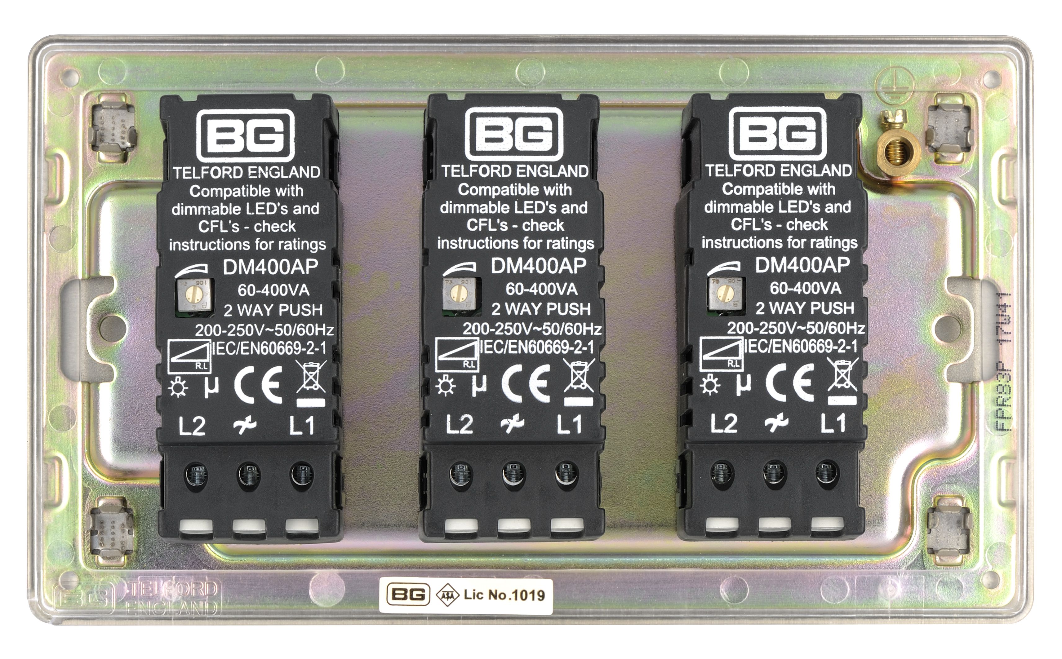 Colours Nickel Flat profile Triple 2 way Dimmer switch