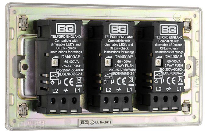 Colours Nickel Flat profile Triple 2 way Dimmer switch