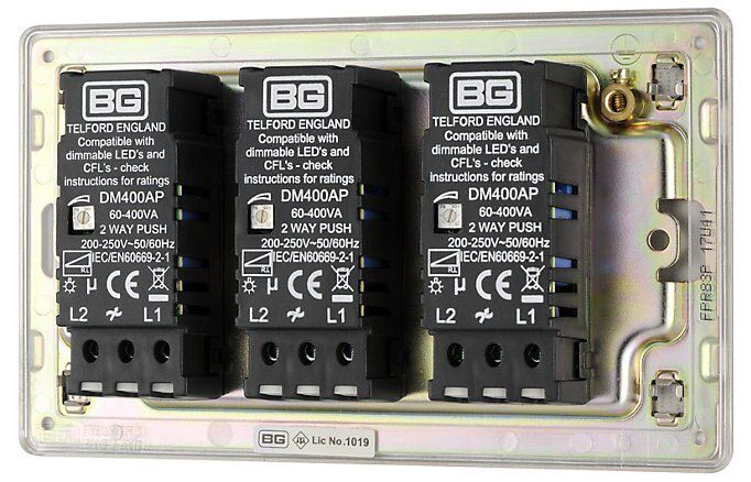 Colours Nickel Flat profile Triple 2 way Dimmer switch