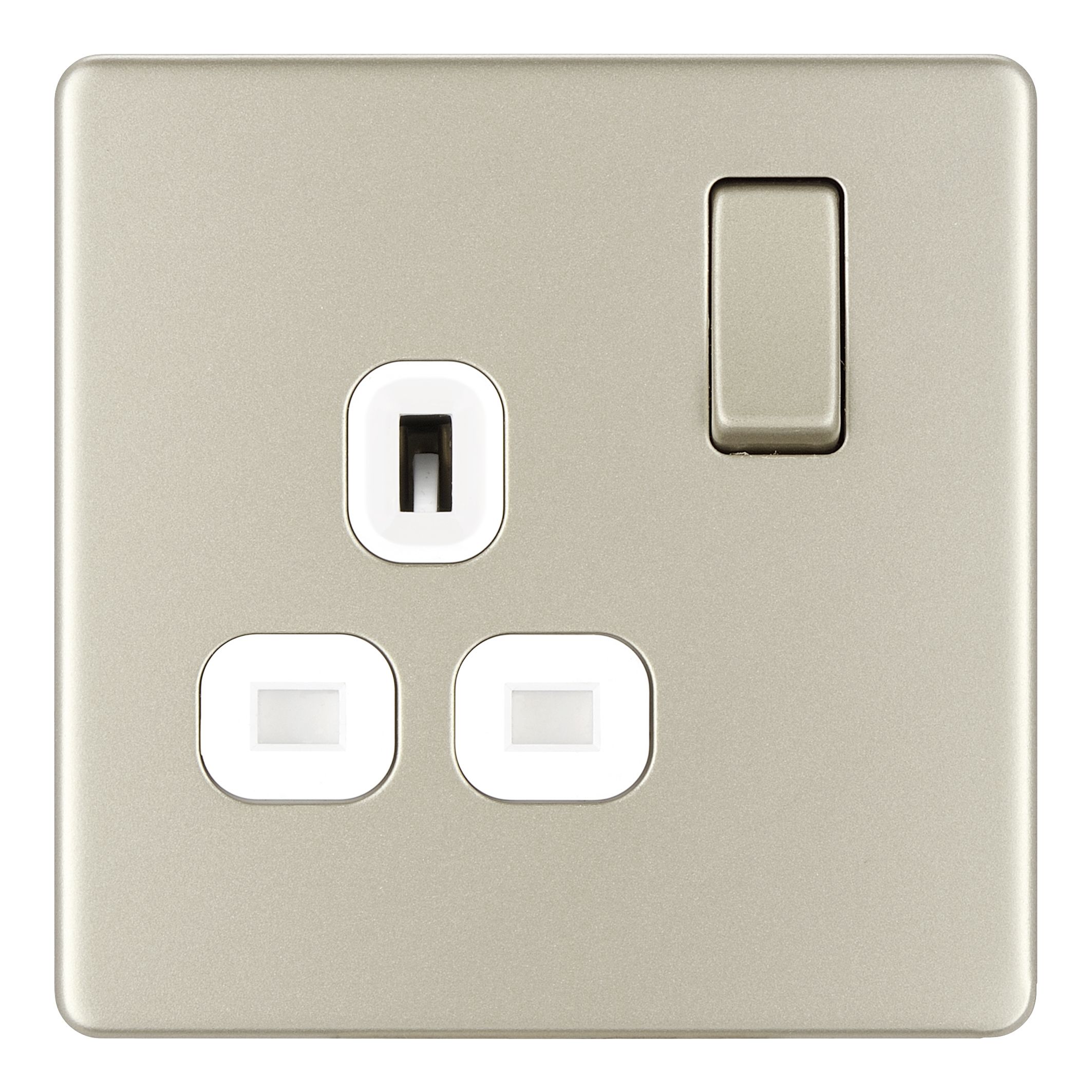 Colours Nickel Single 13A Screwless Switched Socket