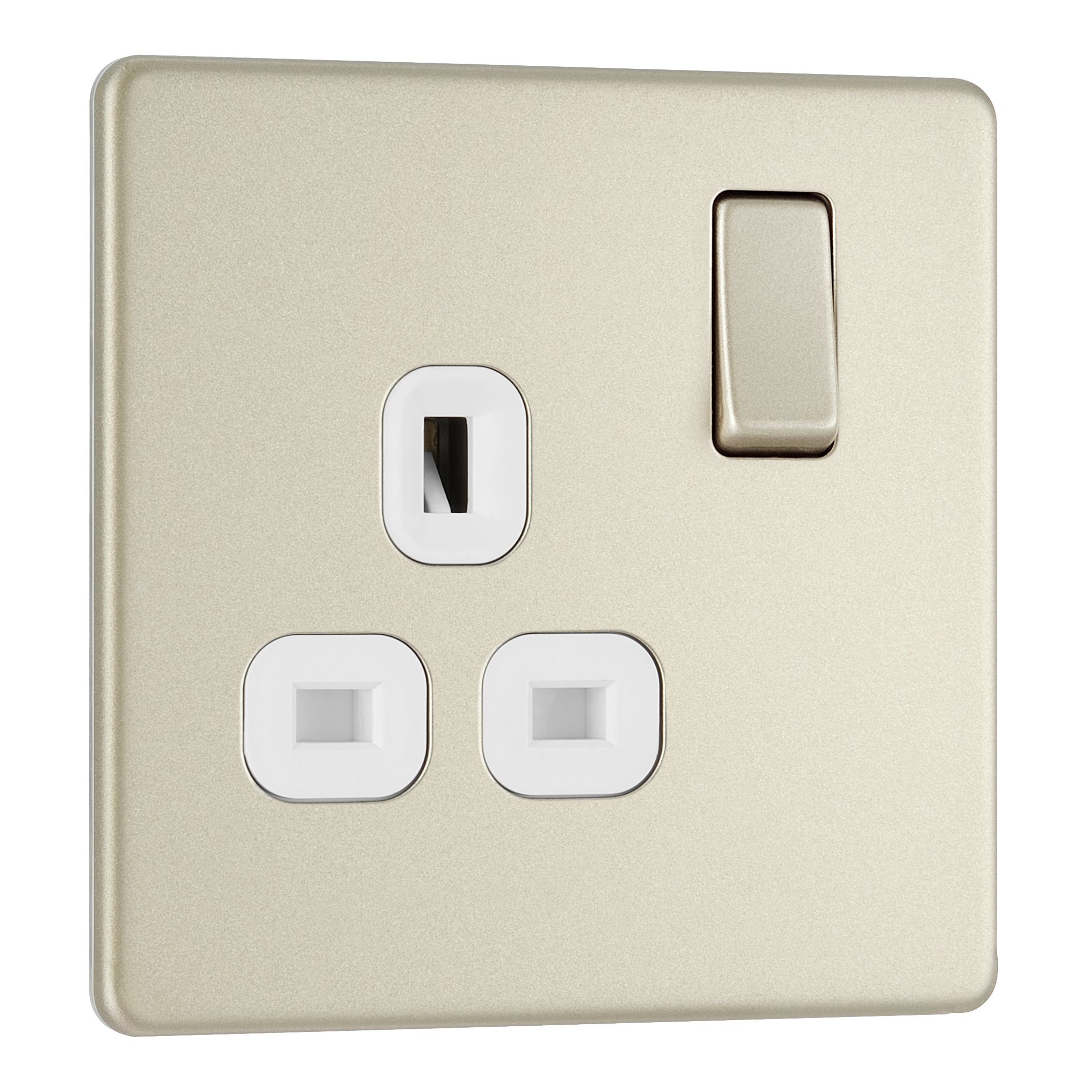 Colours Nickel Single 13A Screwless Switched Socket