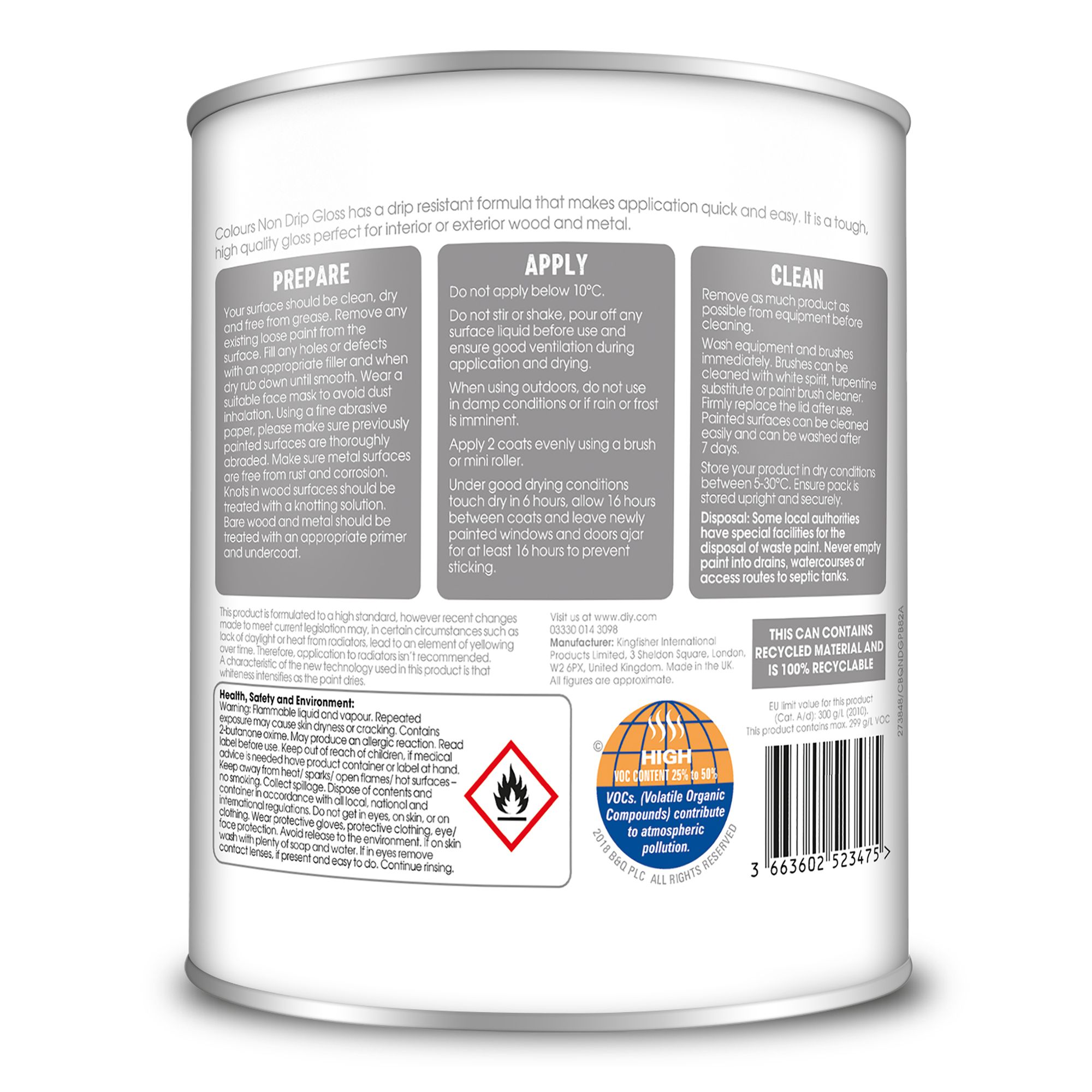 Colours Non Drip Pure Brilliant White Gloss Metal Wood Paint 0 75l Diy At B Q