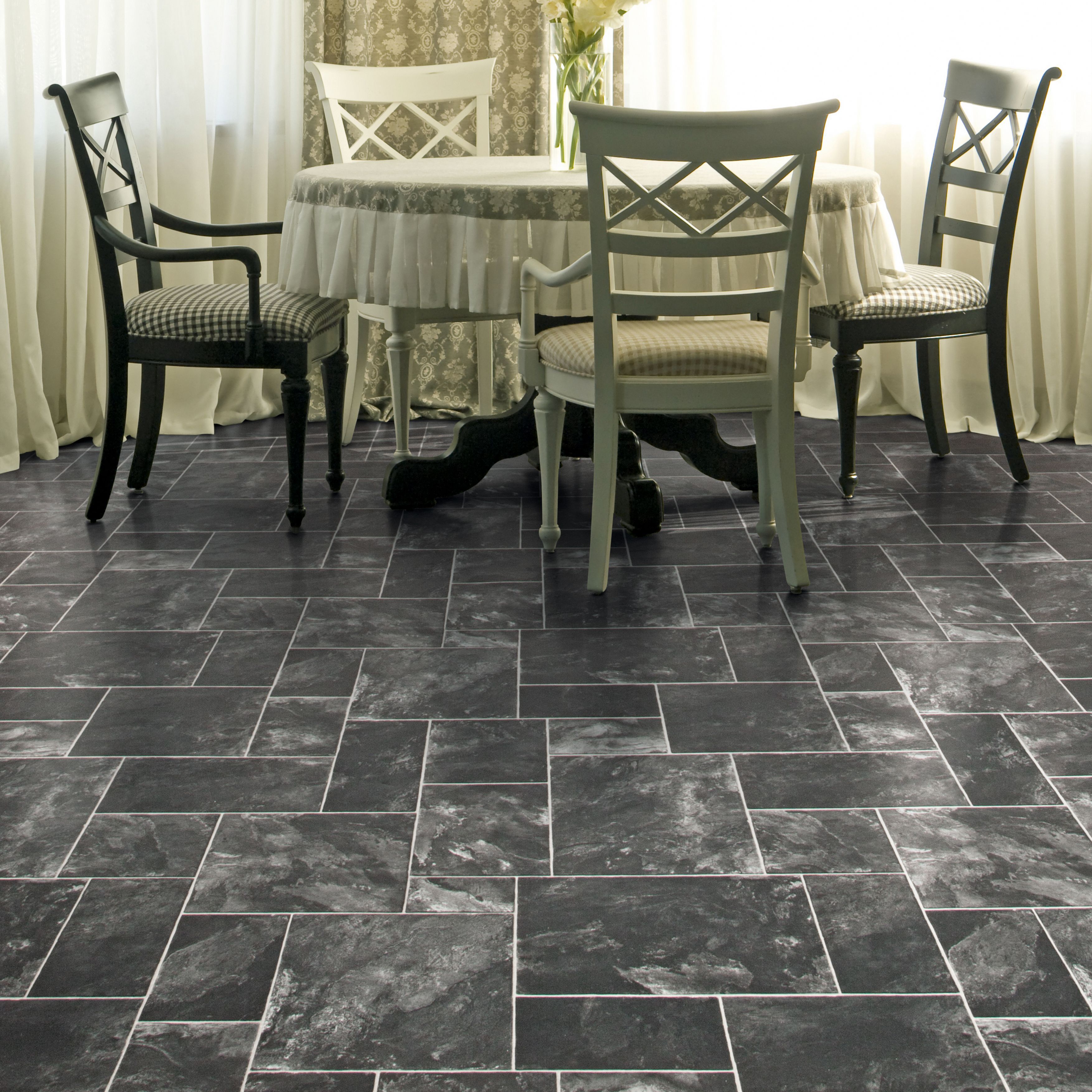 Colours Octavina Black Tile effect Vinyl flooring, 4m²