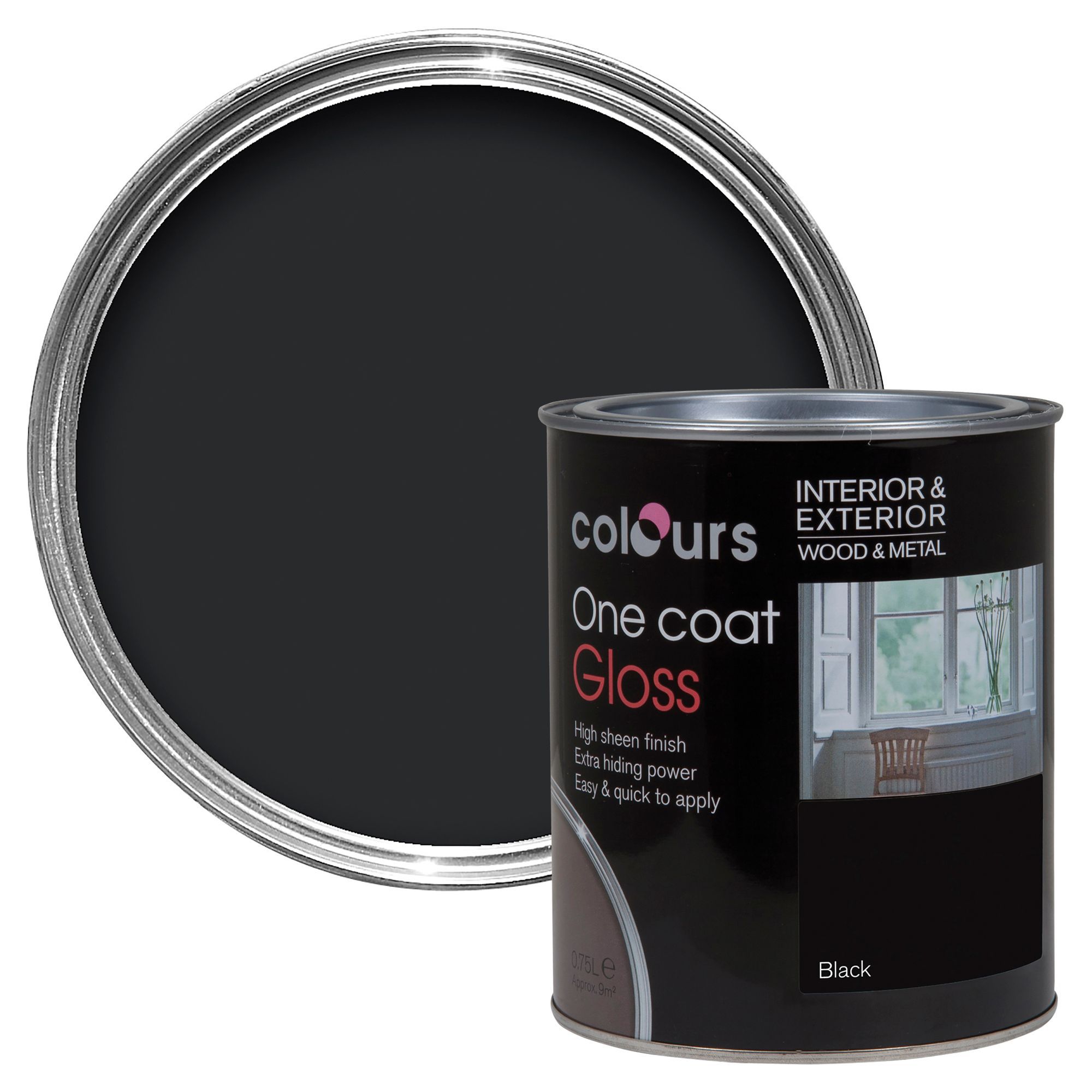 Colours One Coat Black Gloss Metal Wood Paint 0 75l Diy At B Q