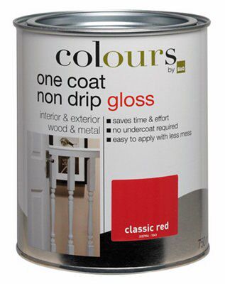 Colours One coat Classic red Gloss Metal & wood paint, 750ml | DIY at B&Q