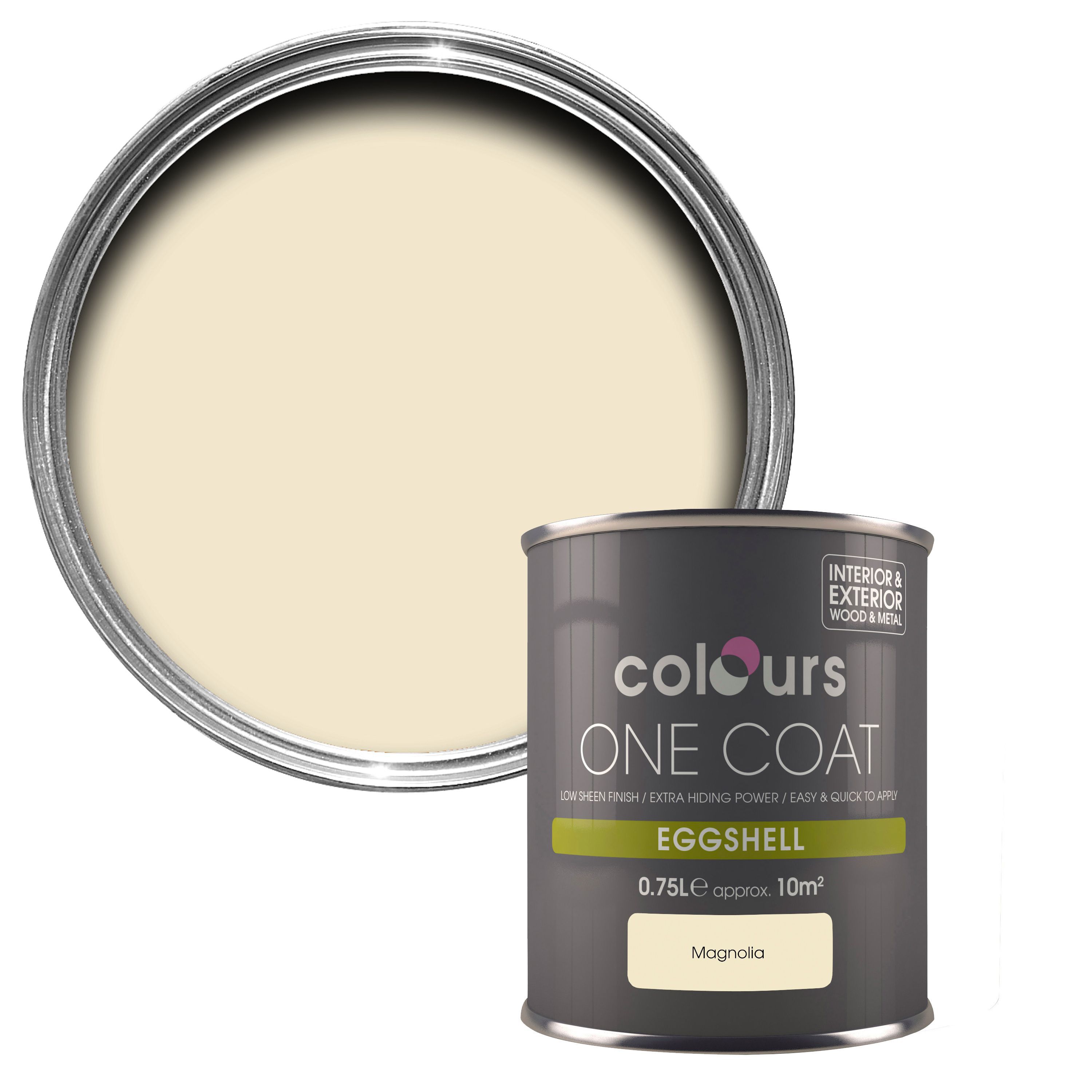 Colours One coat Magnolia Eggshell Metal & wood paint, 0.75L DIY at B&Q