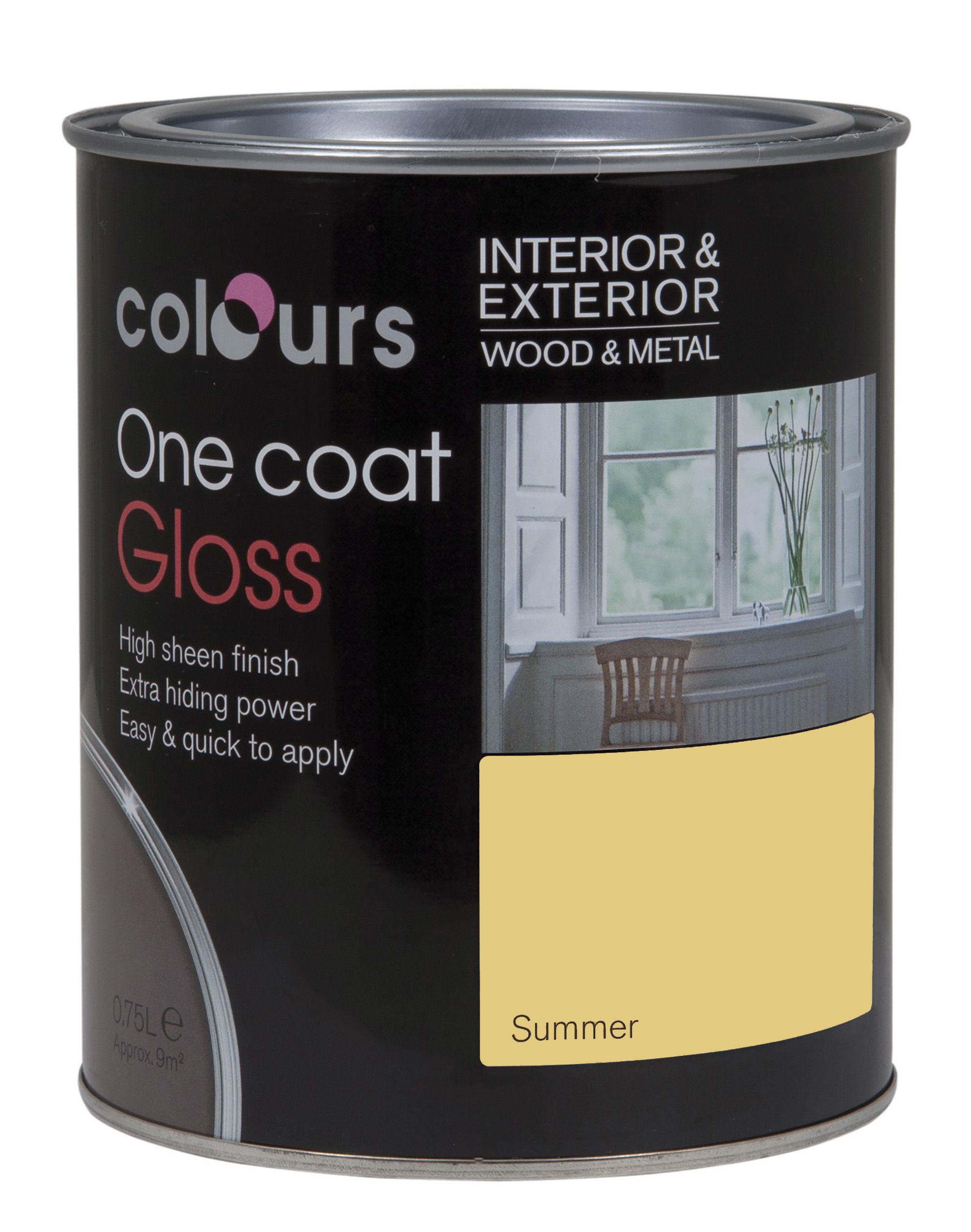 Colours One coat Summer yellow Gloss Metal & wood paint, 750ml DIY at B&Q