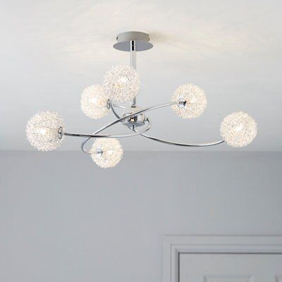 Colours Pallas Pendant Chrome Effect 6 Lamp Pendant Ceiling Light, (Dia ...