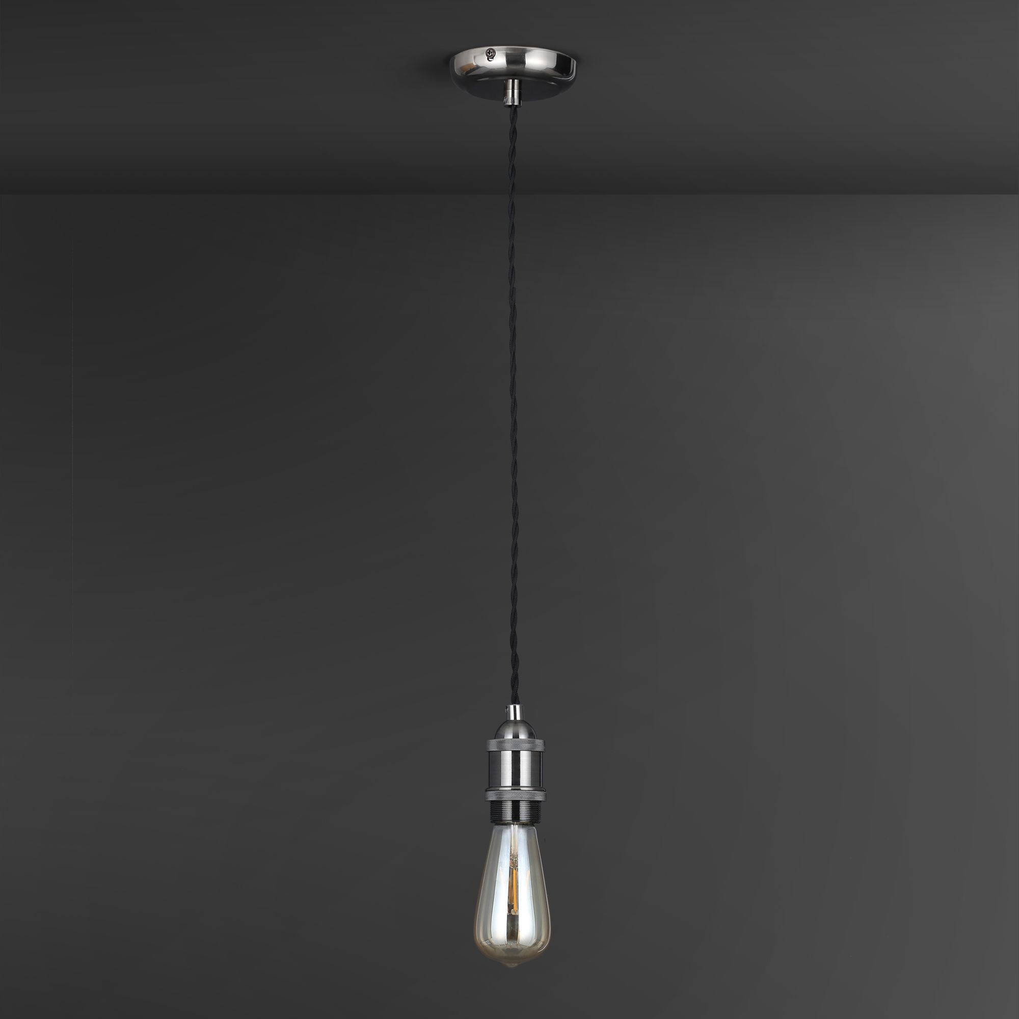 Colours Pendant Fabric & metal Grey Pewter effect Ceiling light