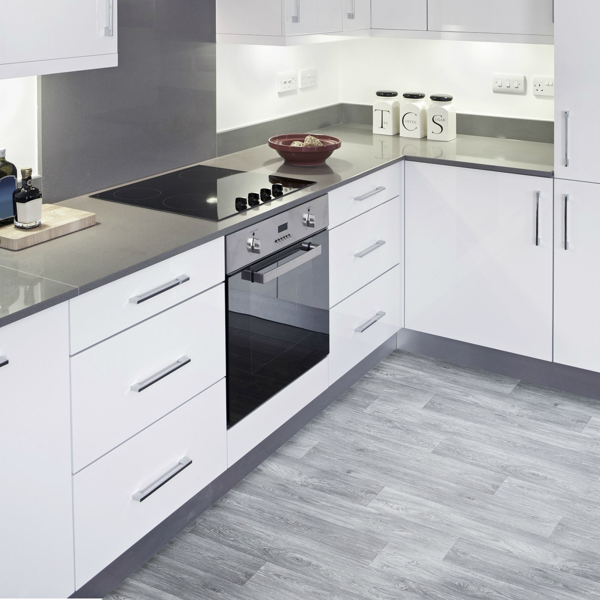 Colours Perugia Light Grey Oak Effect Vinyl Flooring | DIY At B&Q