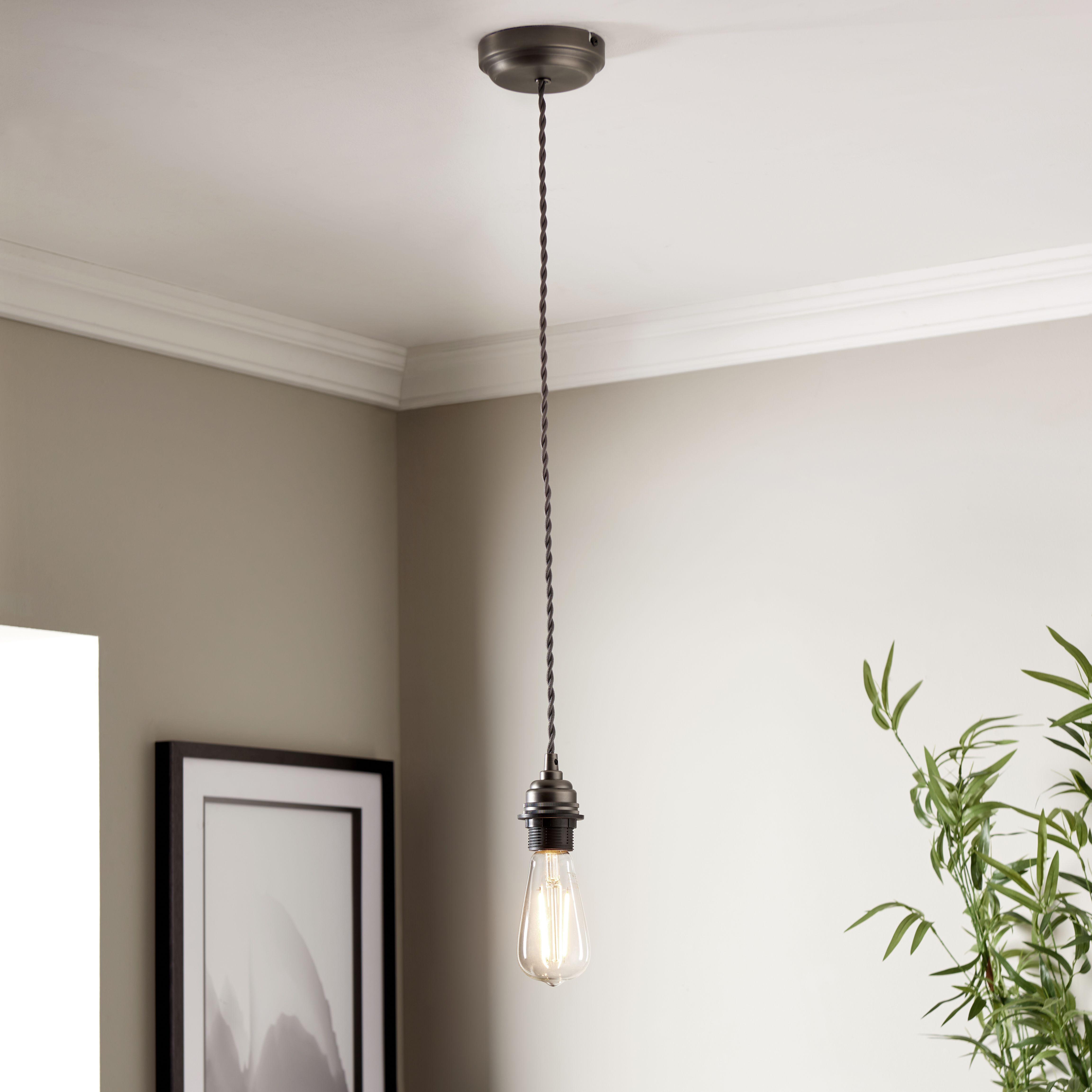 Colours Pewter effect E27 Cable light set (L)1500mm - 5