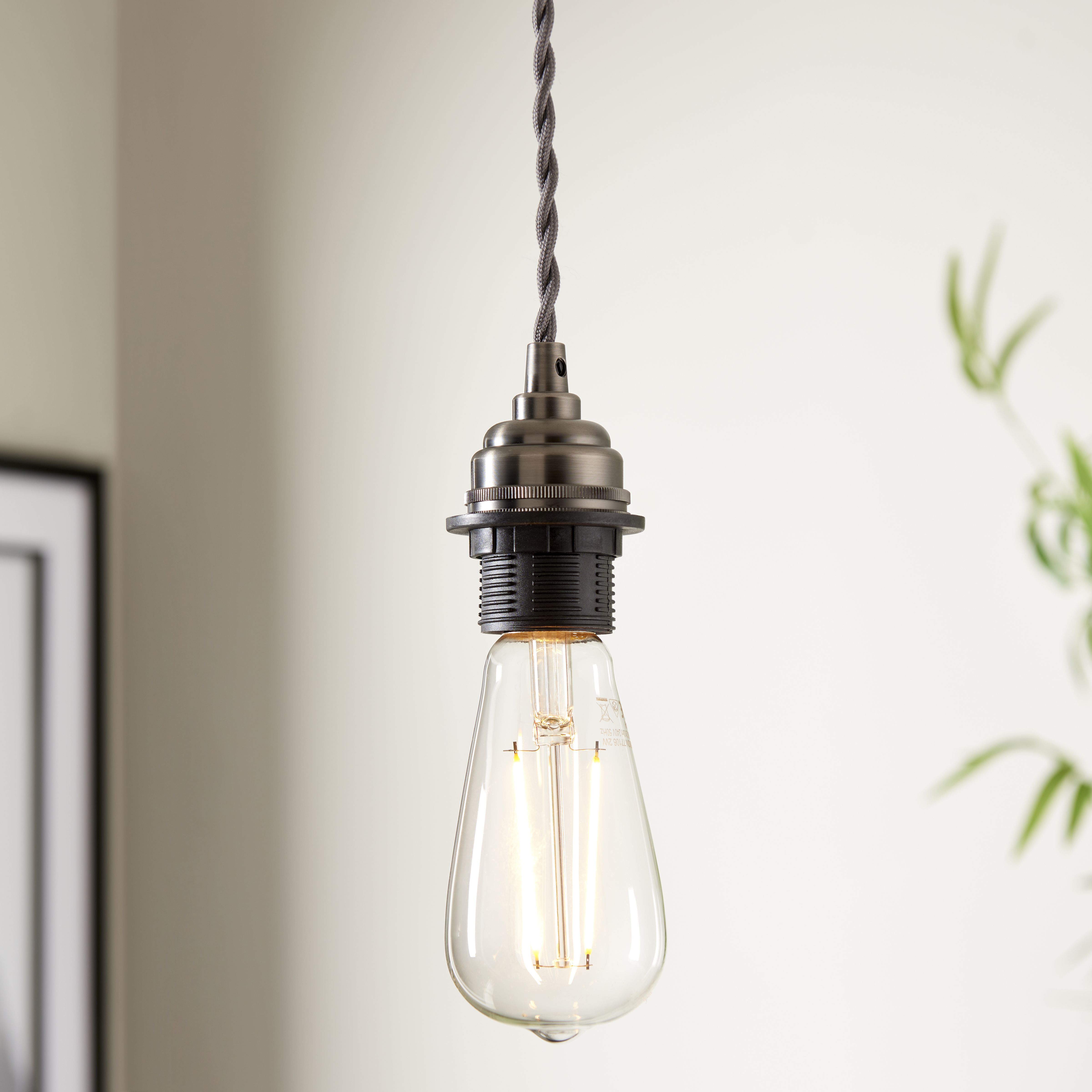 Colours Pewter effect E27 Cable light set (L)1500mm - 3