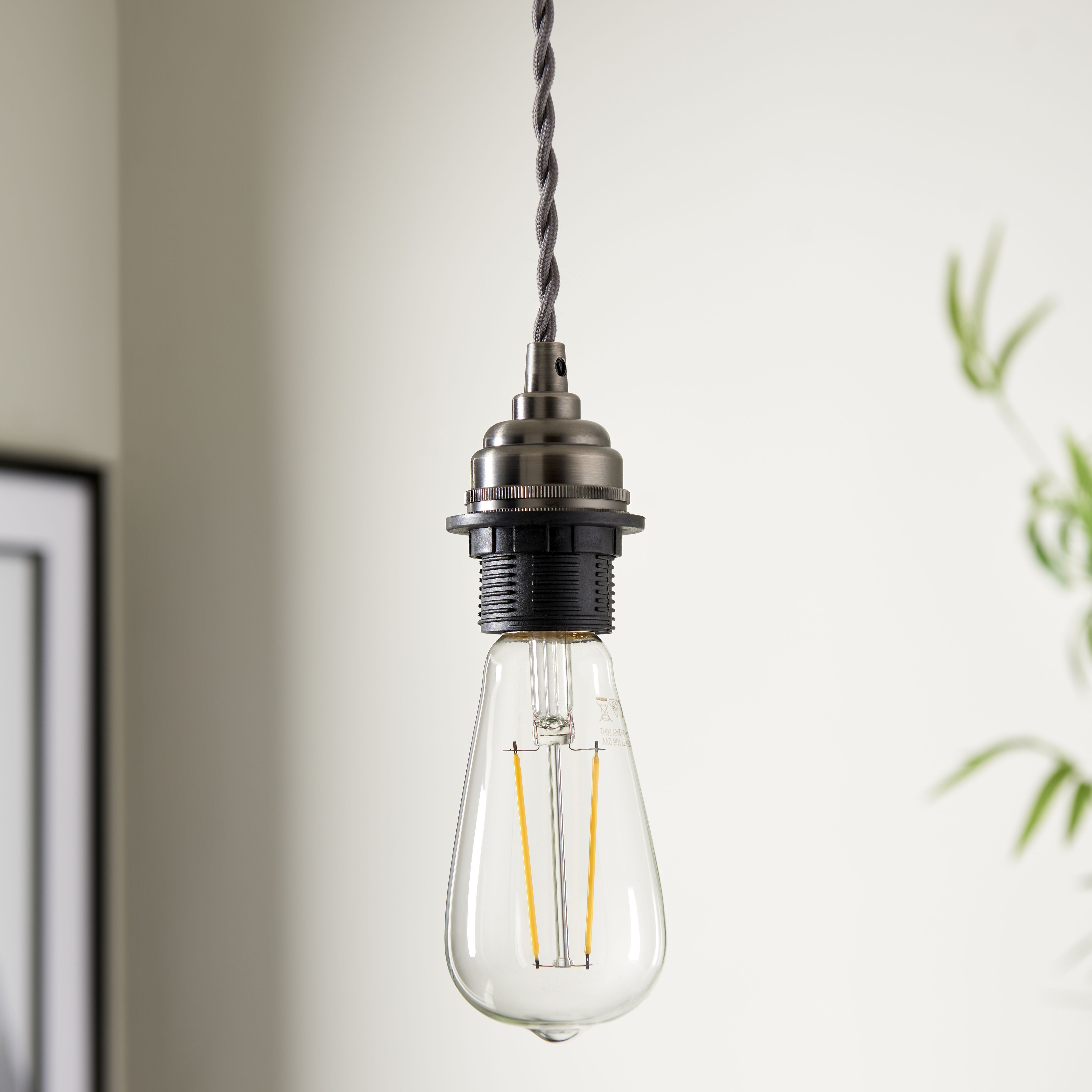 Colours Pewter effect E27 Cable light set (L)1500mm - 4