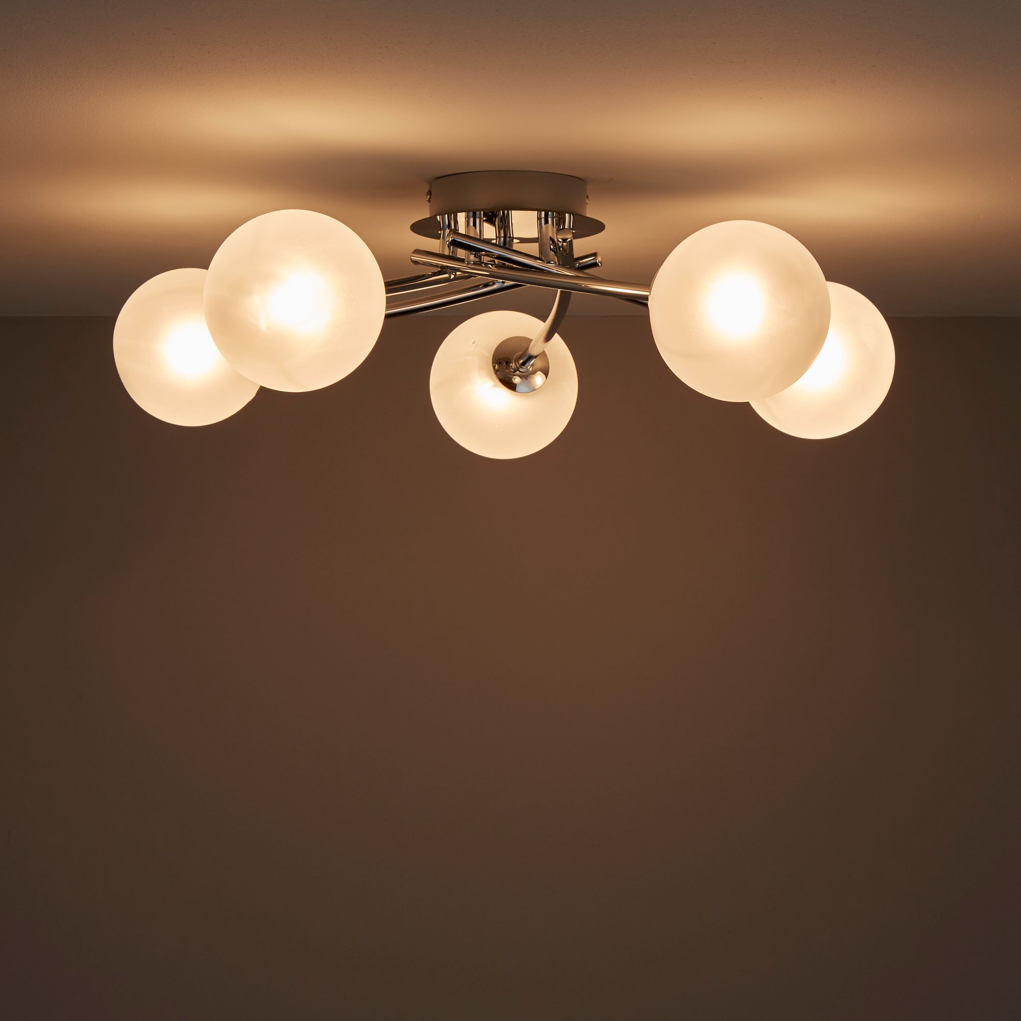 Colours Pila Brushed Glass & metal Chrome effect 5 Lamp Ceiling light
